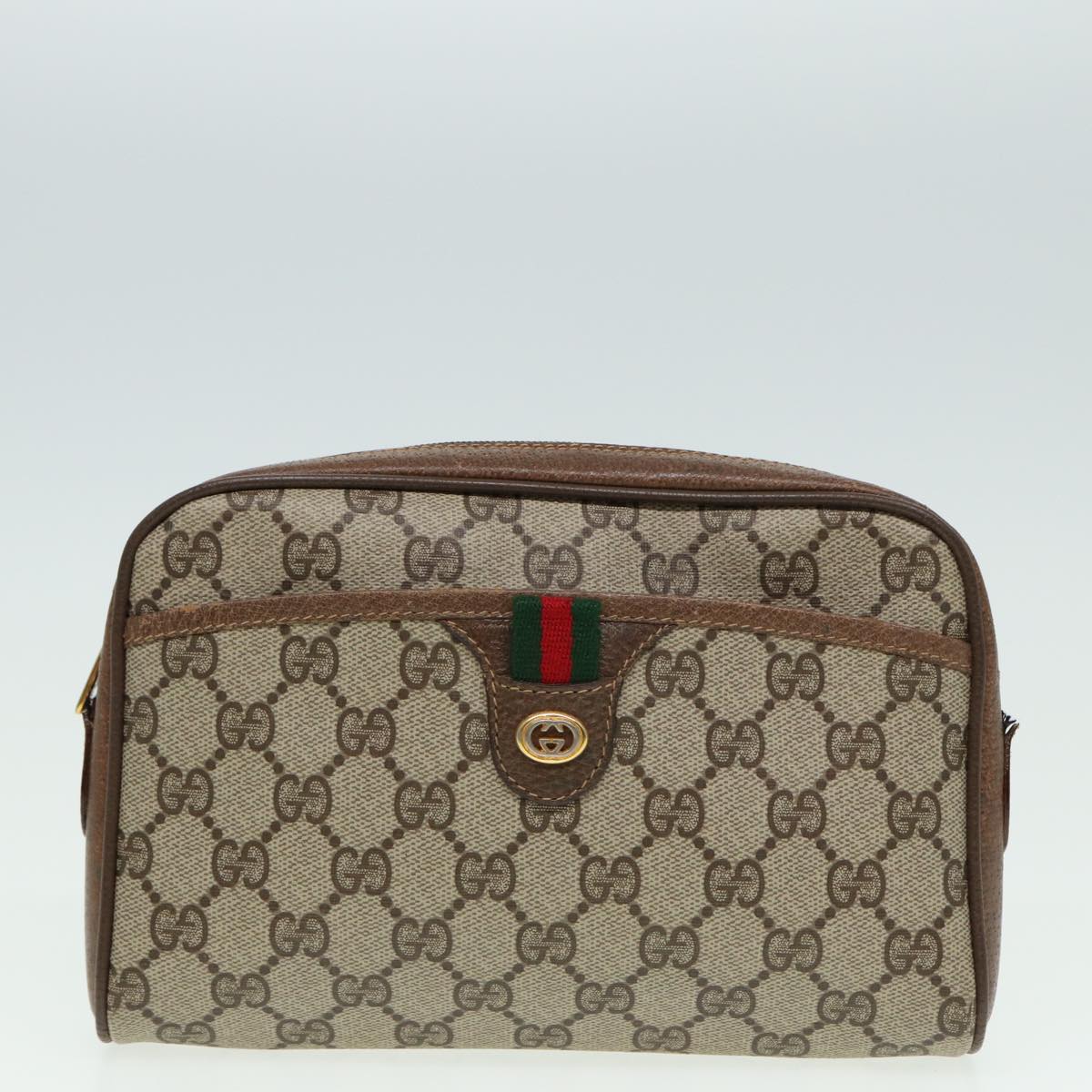 GUCCI GG Supreme Web Sherry Line Clutch Bag 2Set Beige Red Green Auth bs14077