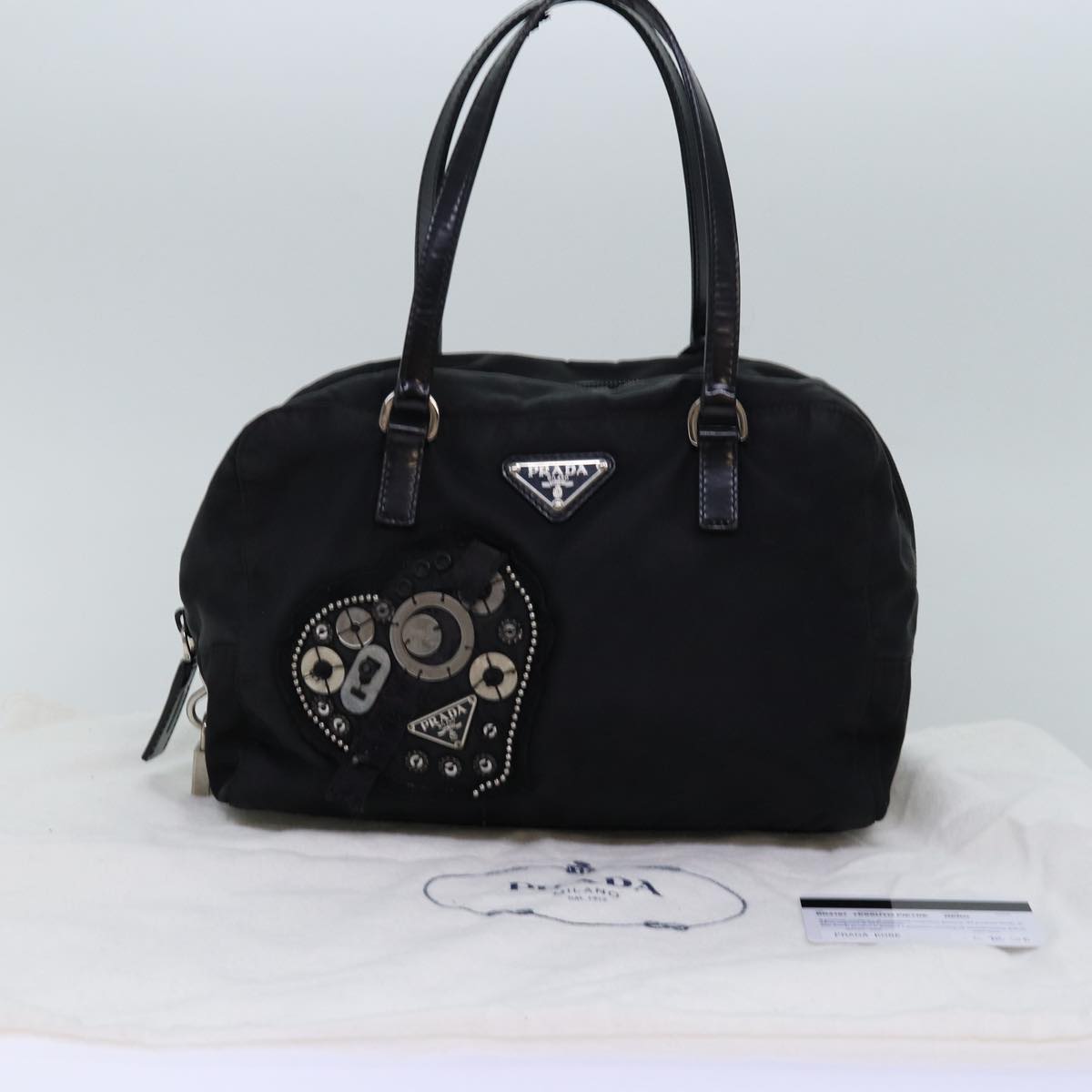 PRADA Hand Bag Nylon Black Auth bs14085