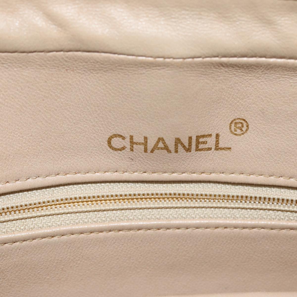 CHANEL Chain V Stitch Shoulder Bag Leather Beige CC Auth bs14094