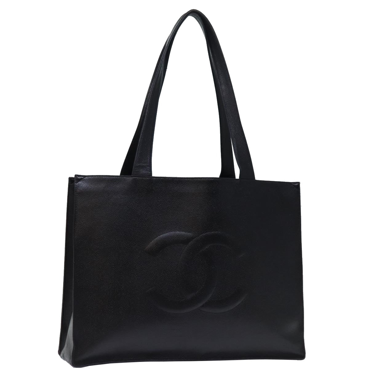 CHANEL COCO Mark Tote Bag Caviar Skin Black CC Auth bs14097