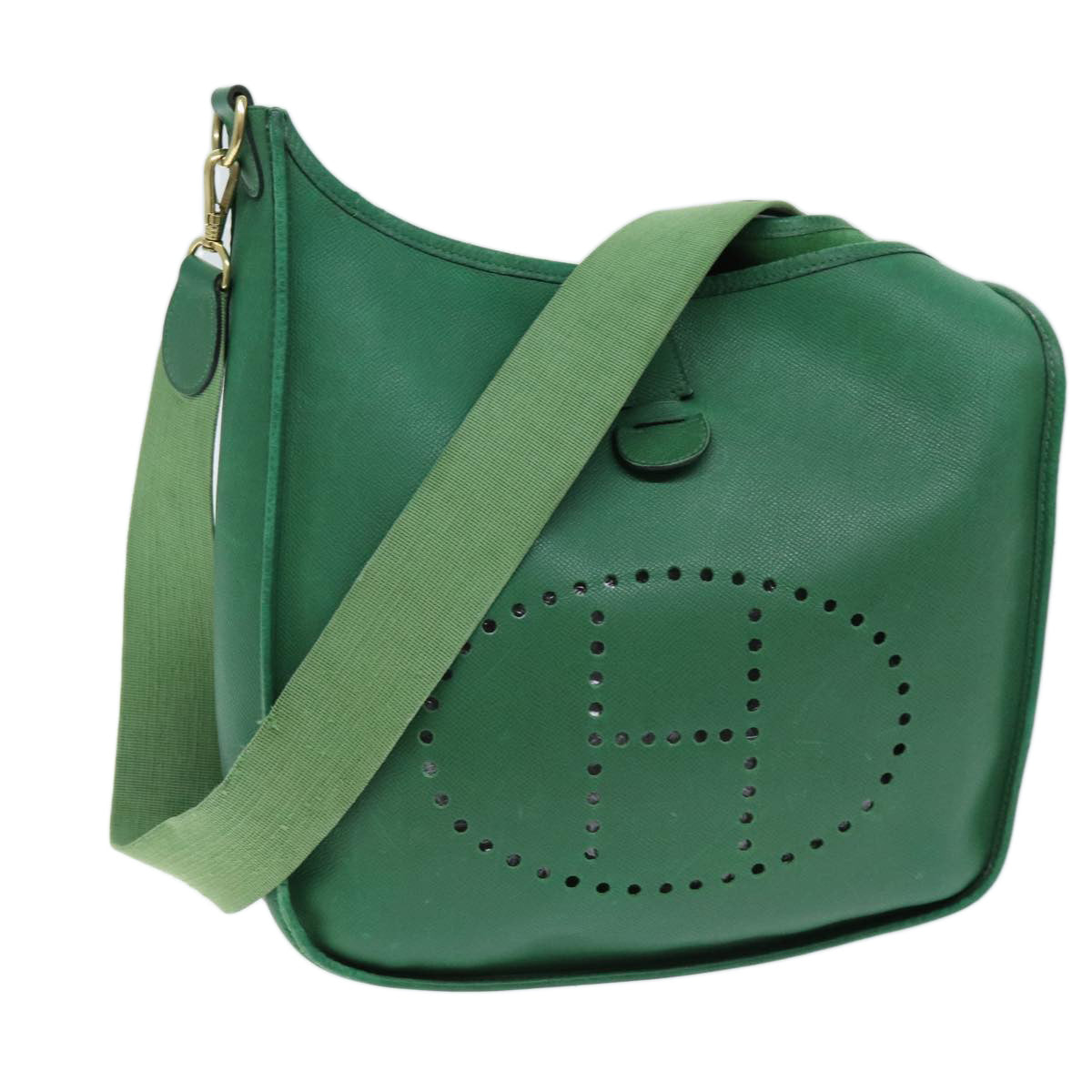 HERMES Evelyn GM 1 Anne Shoulder Bag Leather Green Auth bs14101