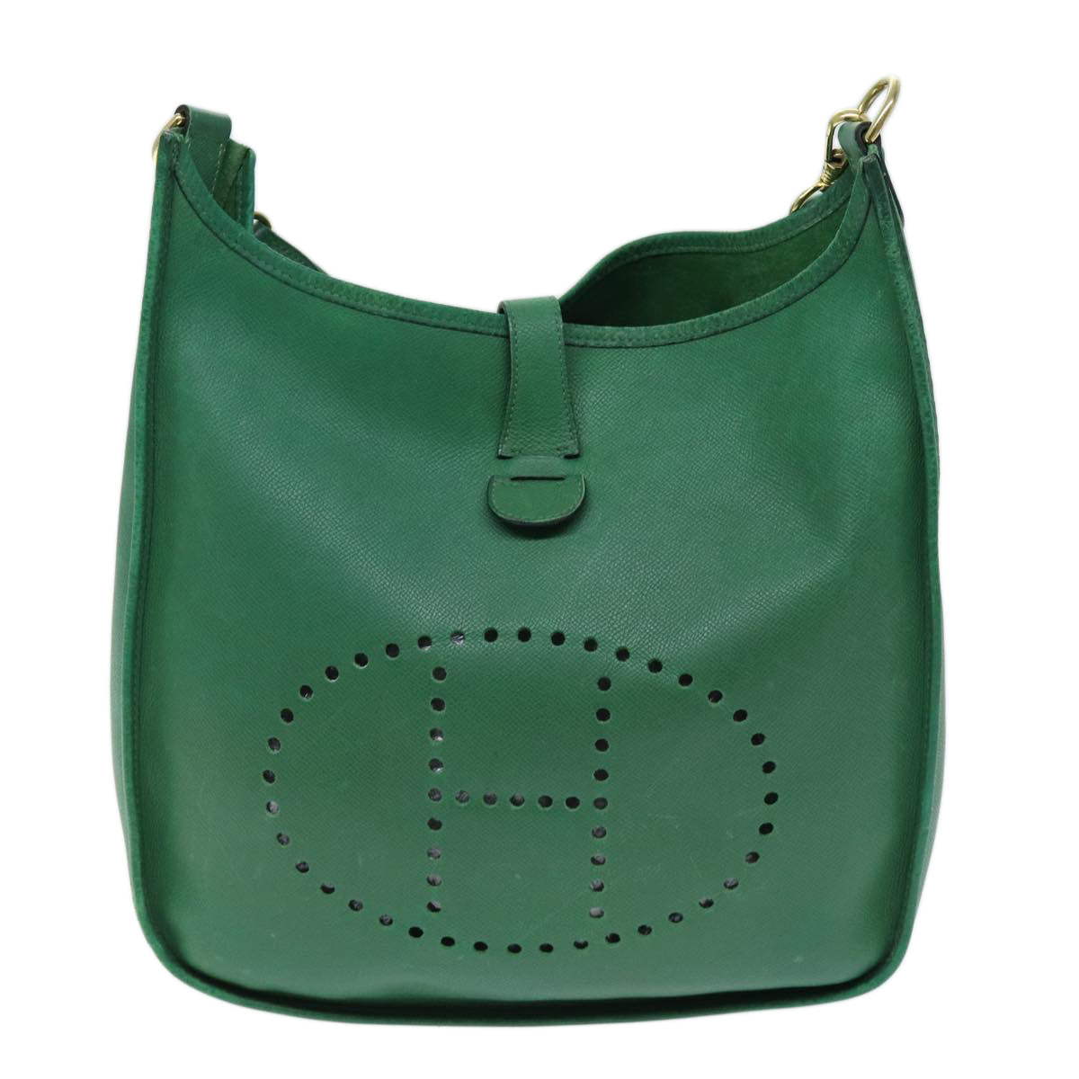 HERMES Evelyn GM 1 Anne Shoulder Bag Leather Green Auth bs14101 - 0