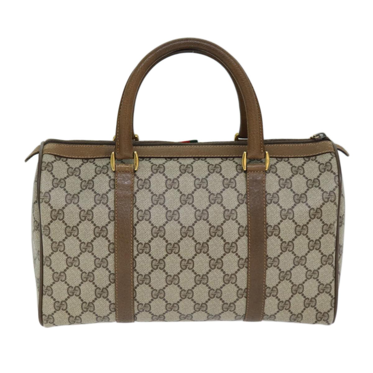 GUCCI GG Supreme Web Sherry Line Boston Bag Beige Red 111 02 007 Auth bs14106 - 0