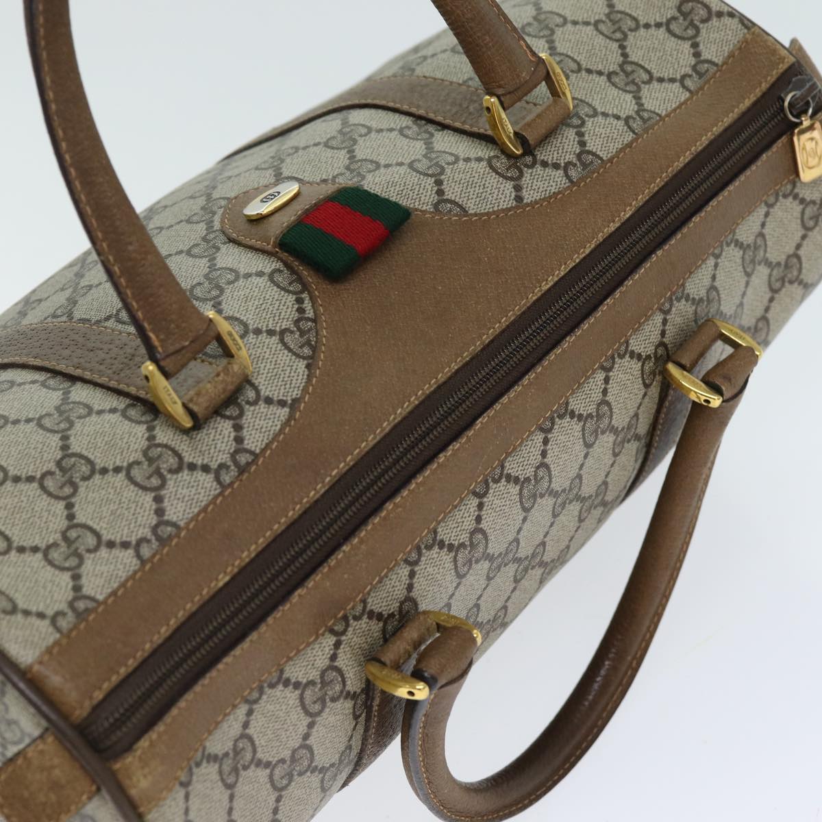 GUCCI GG Supreme Web Sherry Line Boston Bag Beige Red 111 02 007 Auth bs14106