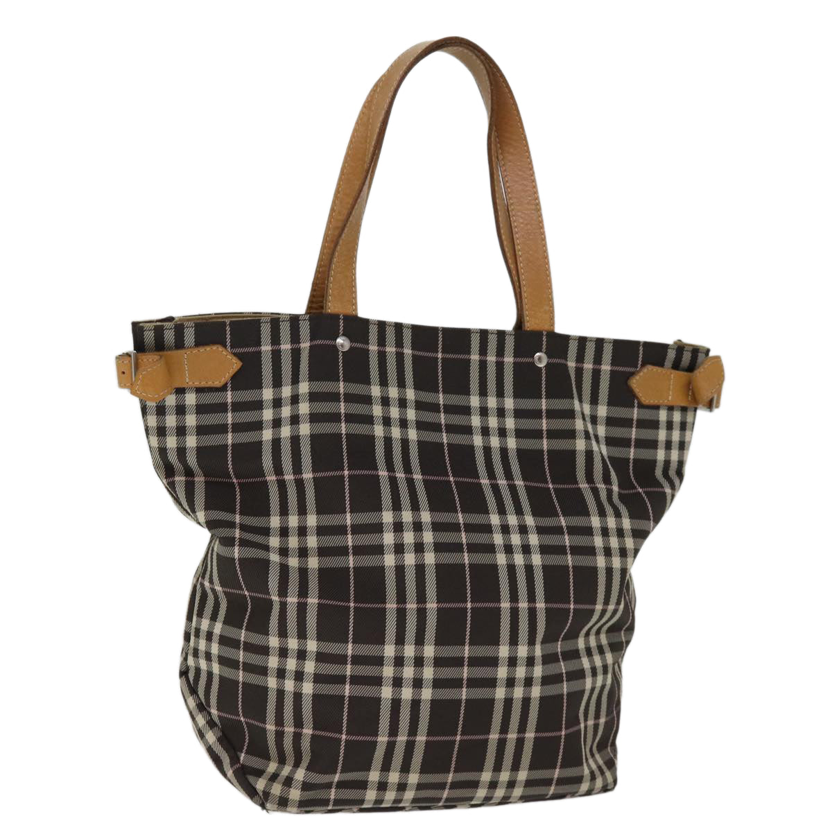 BURBERRY Blue Label Nova Check Tote Bag Nylon Brown Auth bs14116