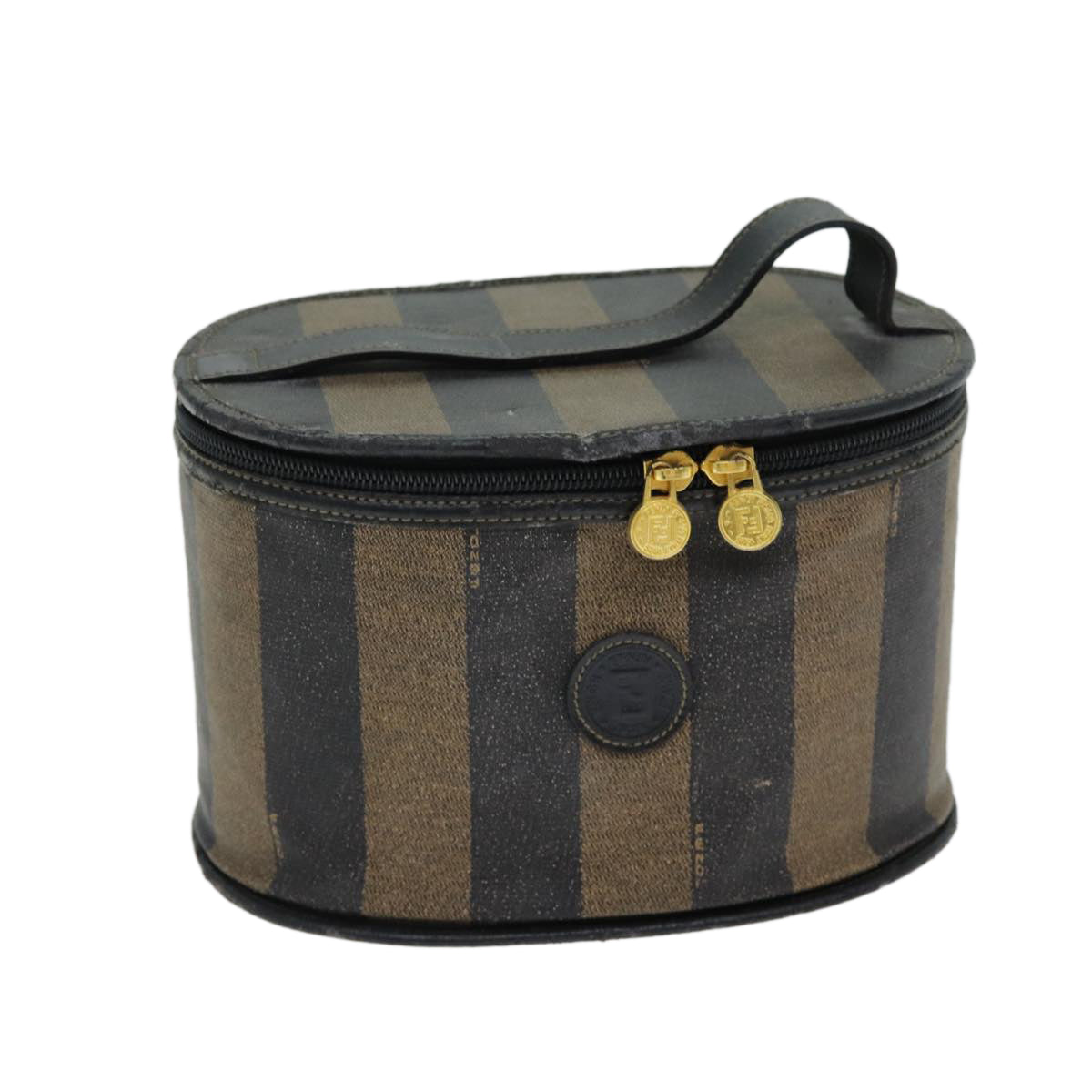 FENDI Pecan Canvas Vanity Cosmetic Pouch Black Brown Auth bs14130