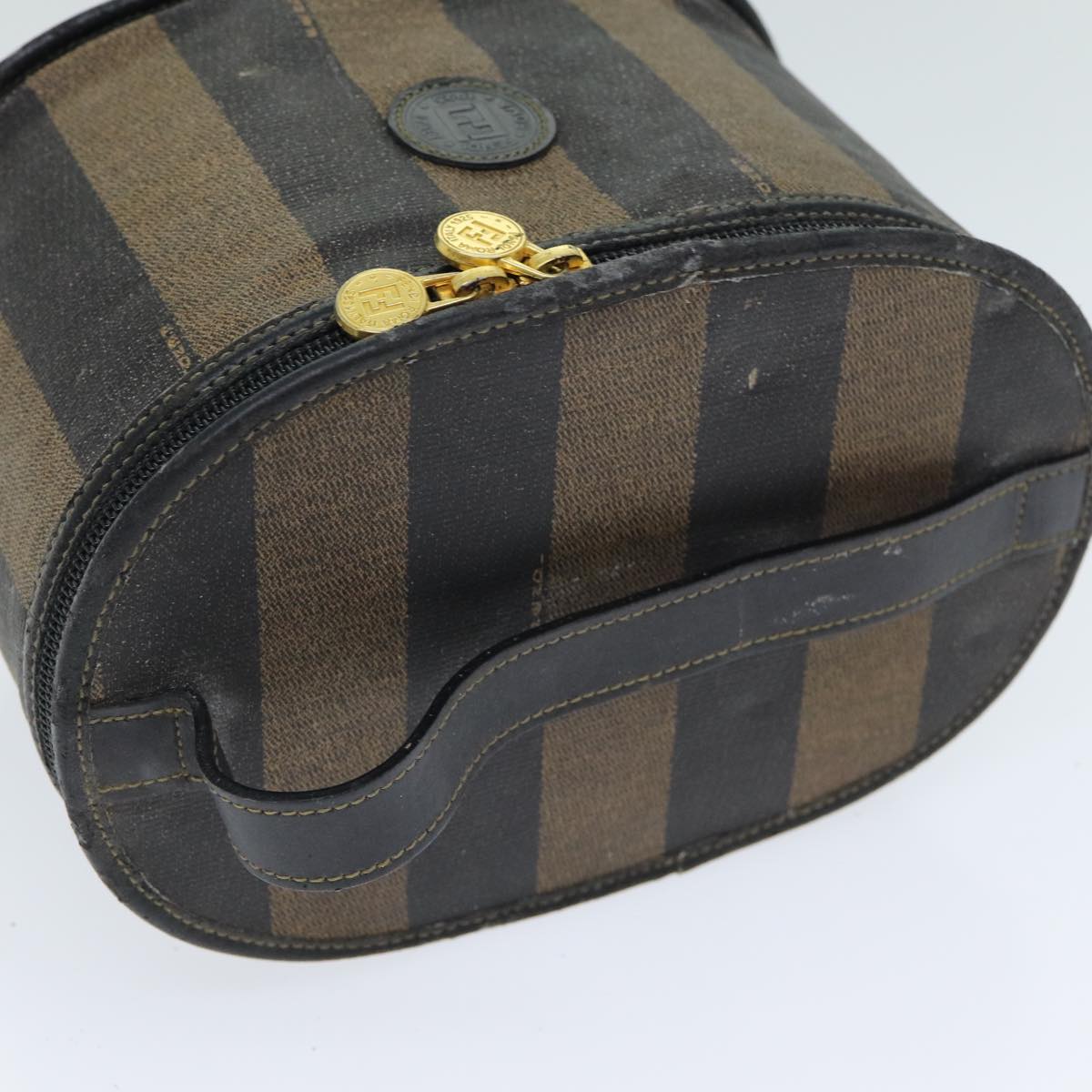 FENDI Pecan Canvas Vanity Cosmetic Pouch Black Brown Auth bs14130