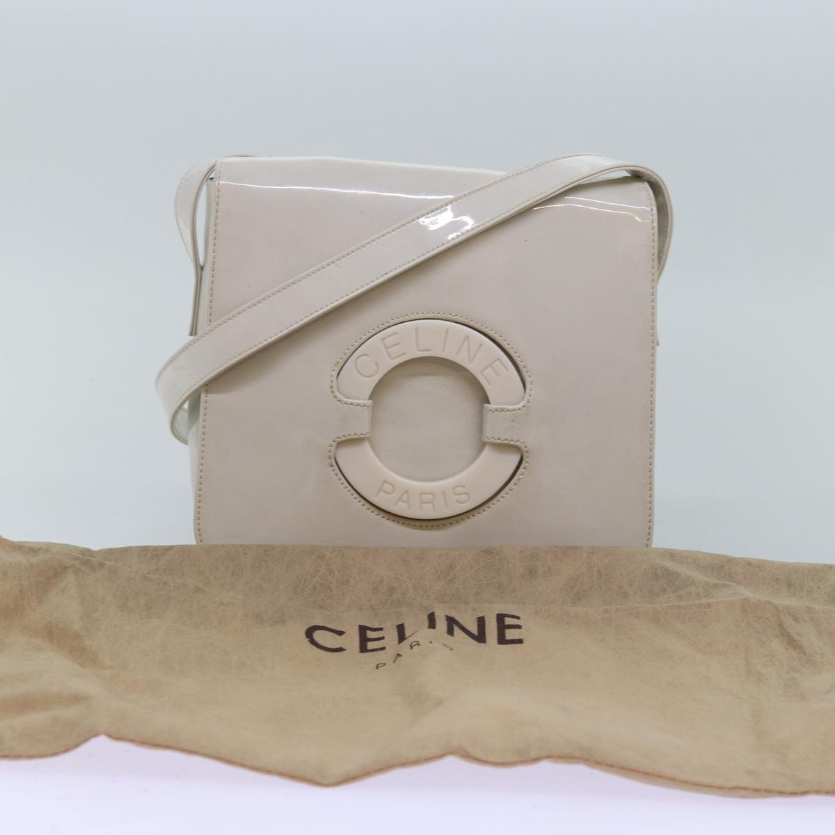 CELINE Shoulder Bag Enamel White Auth bs14161