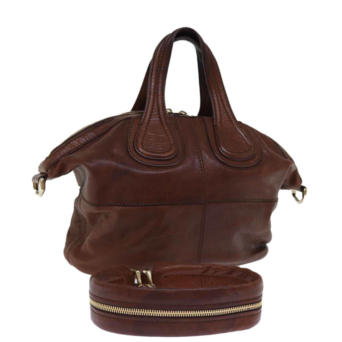 GIVENCHY Nightingale Hand Bag Leather 2way Brown Auth bs14188