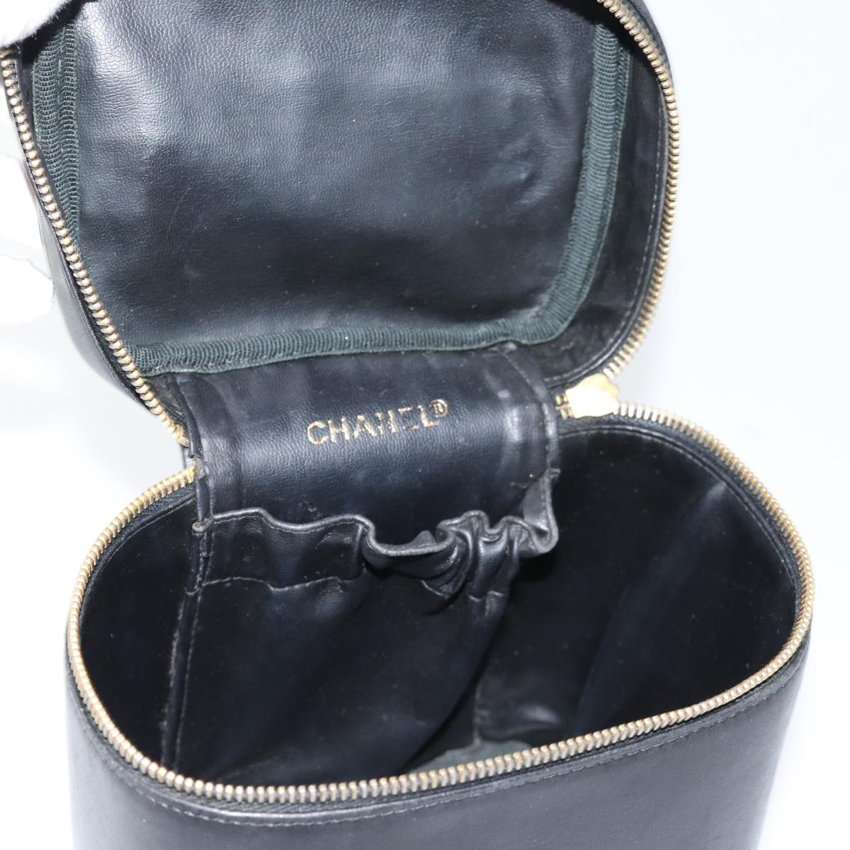 CHANEL Bicolole Vanity Cosmetic Pouch Leather Black CC Auth bs14198