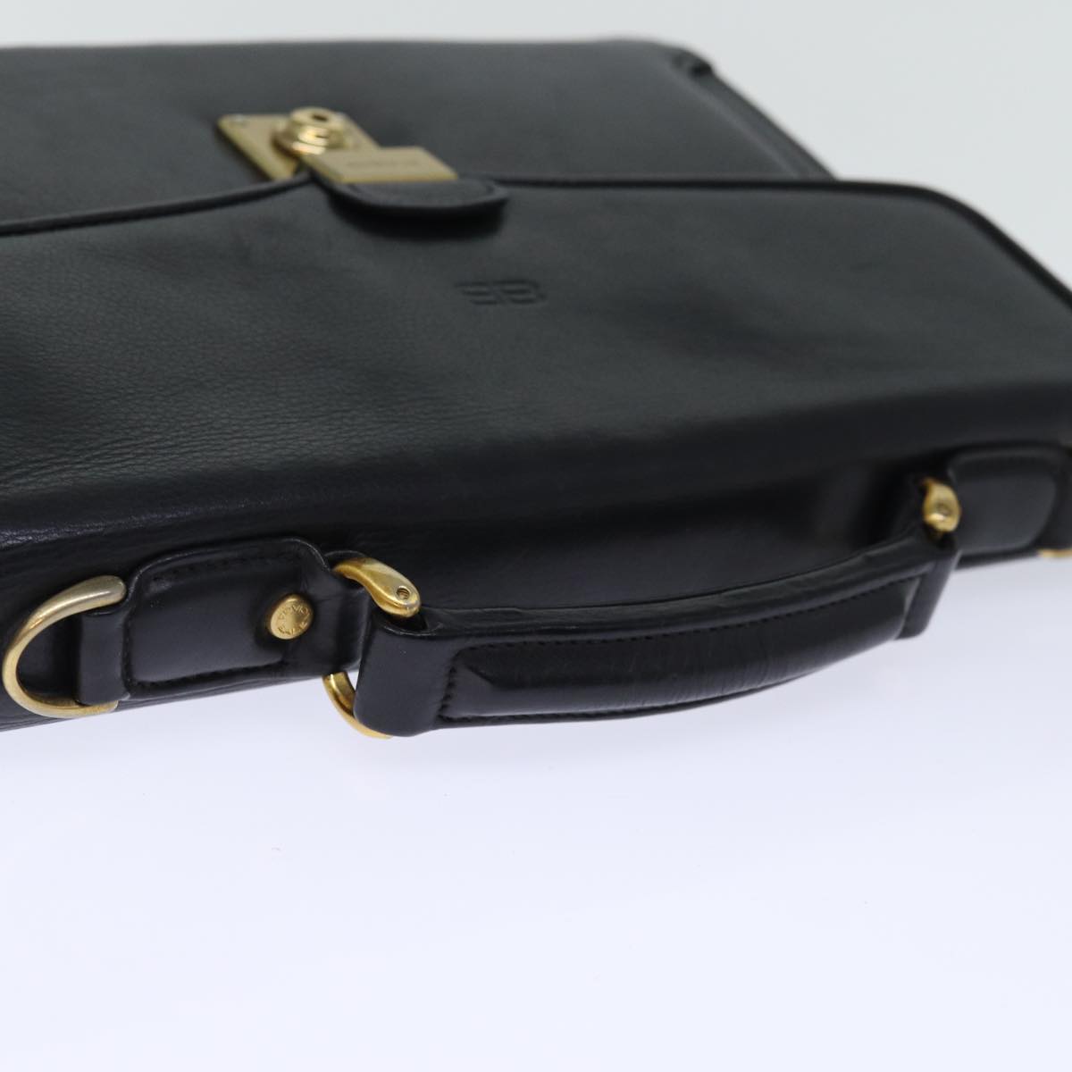 BALENCIAGA Business Bag Leather Black Auth bs14199