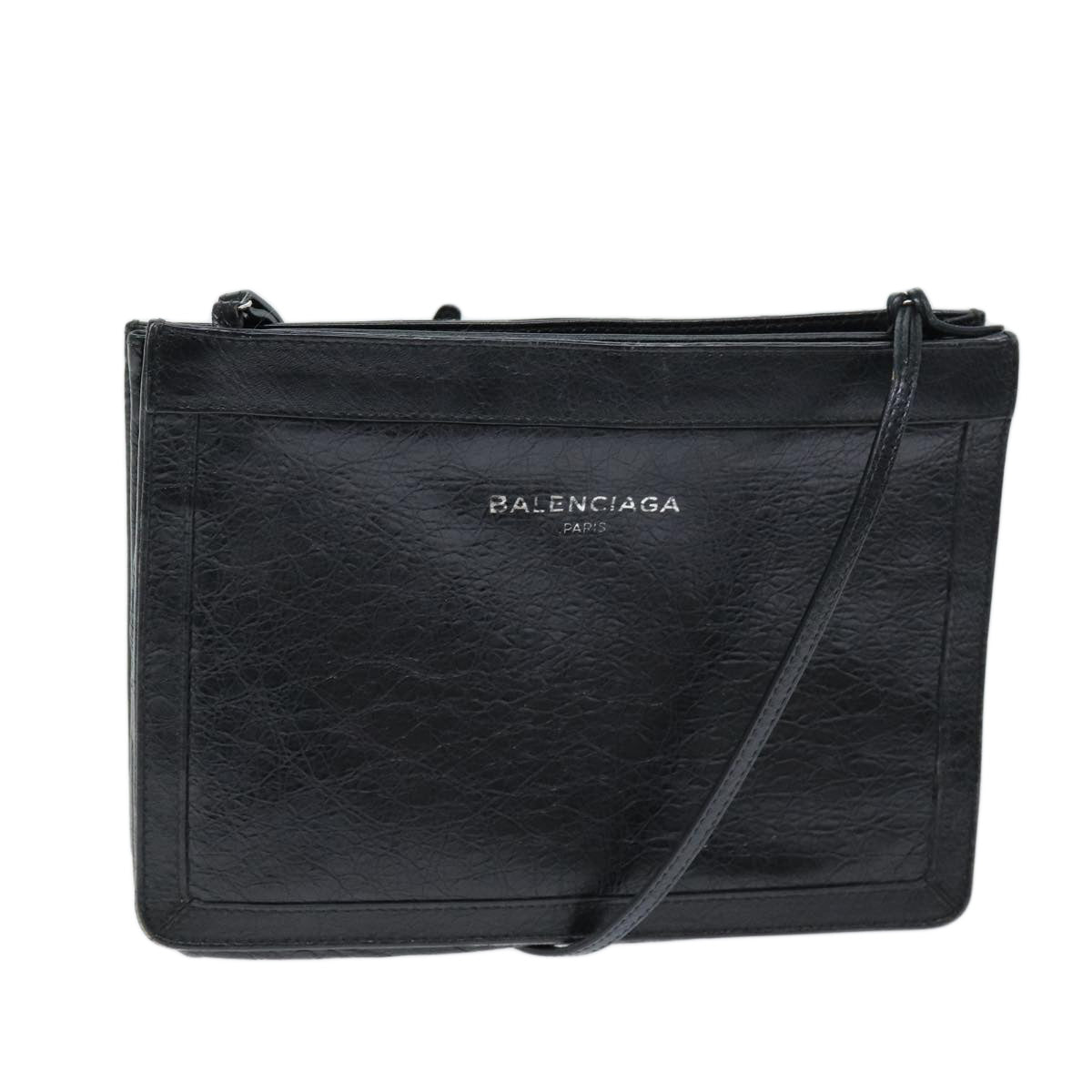 BALENCIAGA Navy Pochette Shoulder Bag Leather Black 339937 Auth bs14200