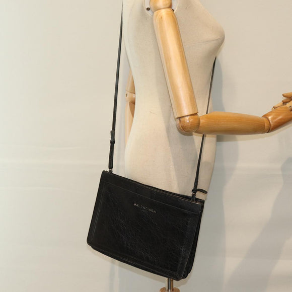 BALENCIAGA Navy Pochette Shoulder Bag Leather Black 339937 Auth bs14200