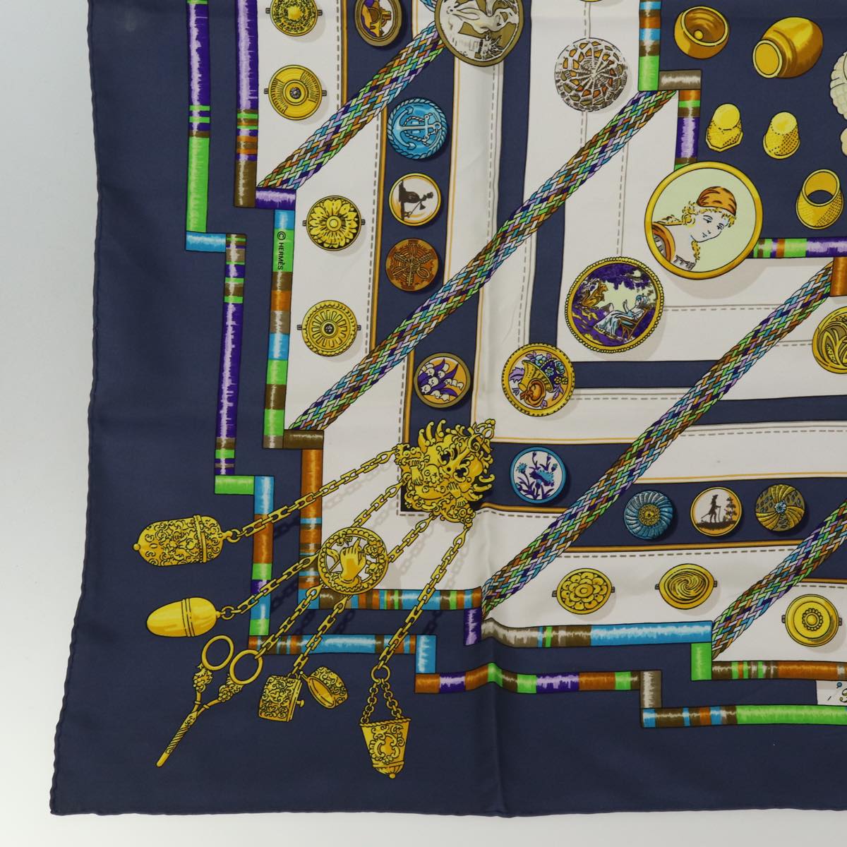 HERMES Carre 90 Scarf ""Pelile main"" Silk Blue Auth bs14202