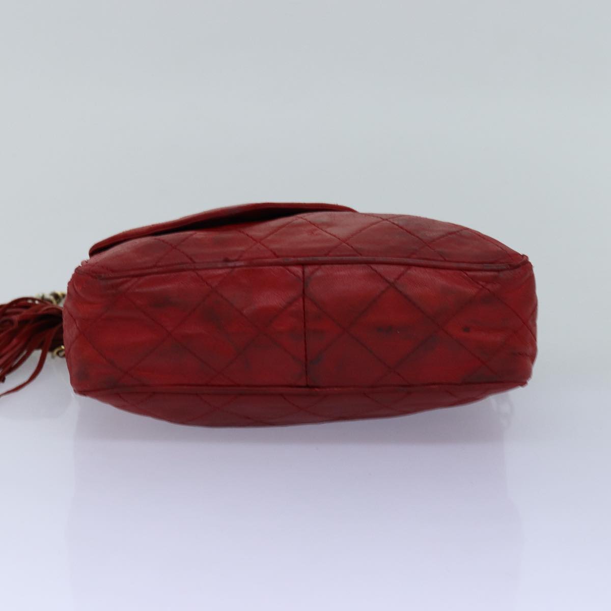 CHANEL Matelasse Chain Shoulder Bag Lamb Skin Red CC Auth bs14220