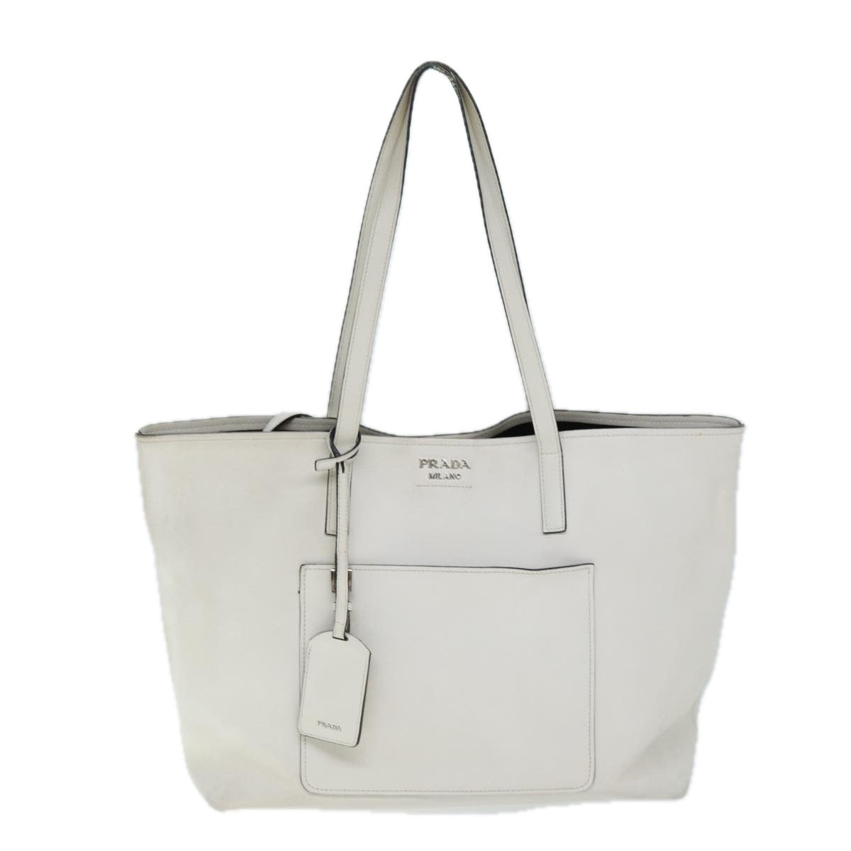 PRADA Tote Bag Leather White Auth bs14221 - 0