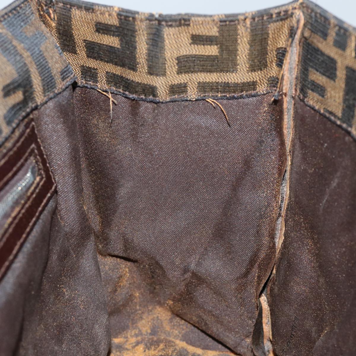 FENDI Zucca Canvas Hand Bag Brown Black Auth bs14225