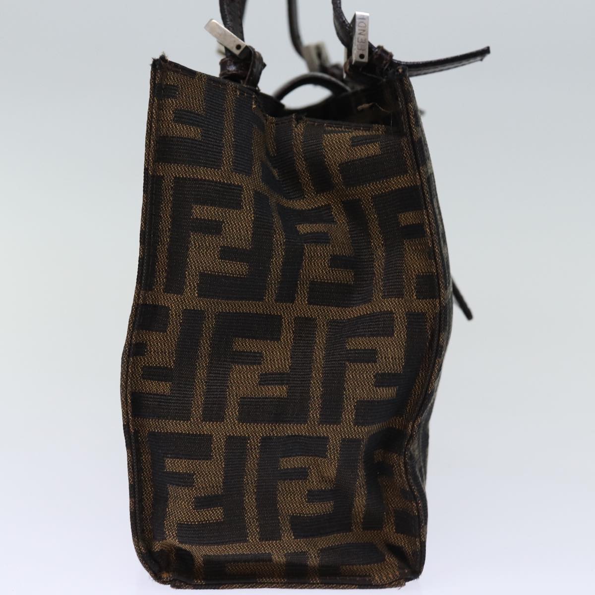 FENDI Zucca Canvas Hand Bag Brown Black Auth bs14225