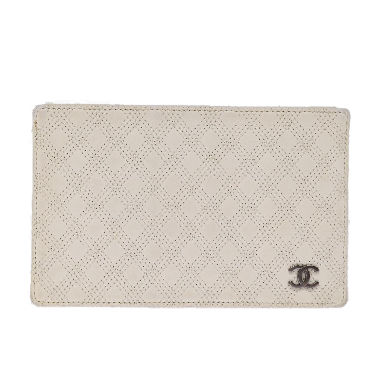 CHANEL Matelasse Pass Case Leather White CC Auth bs14237 - 0