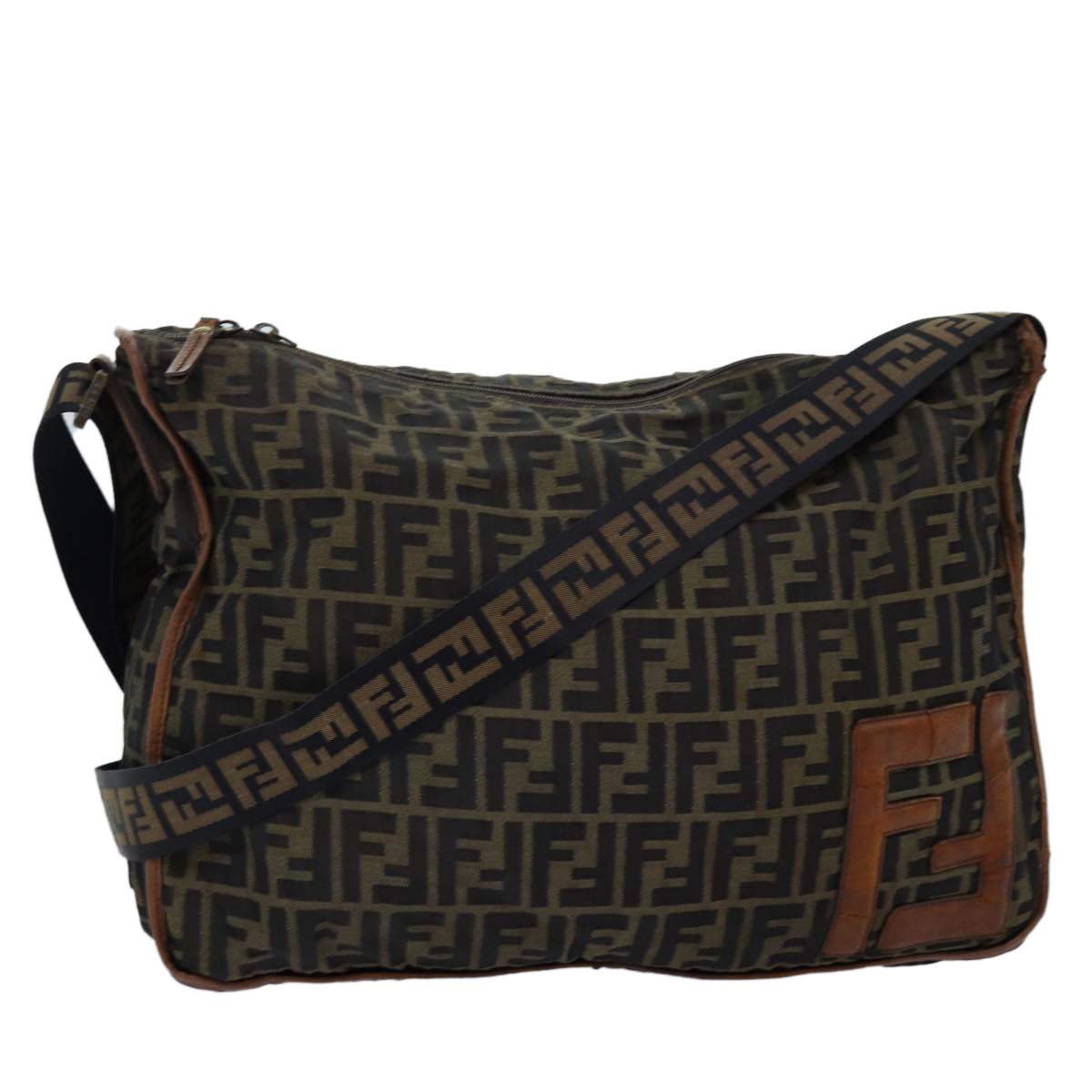 FENDI Zucca Canvas Shoulder Bag Black Brown Auth bs14240