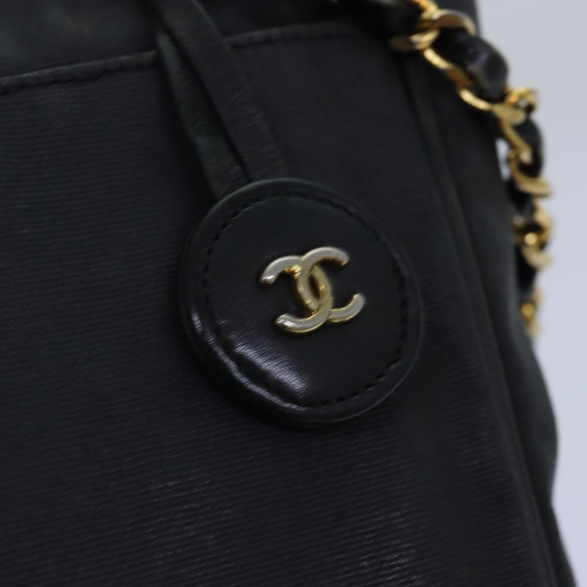 CHANEL Matelasse Chain Shoulder Bag Canvas Leather Black CC Auth bs14243