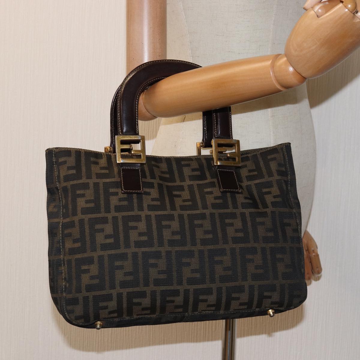 FENDI Zucca Canvas Hand Bag Brown Black Auth bs14249