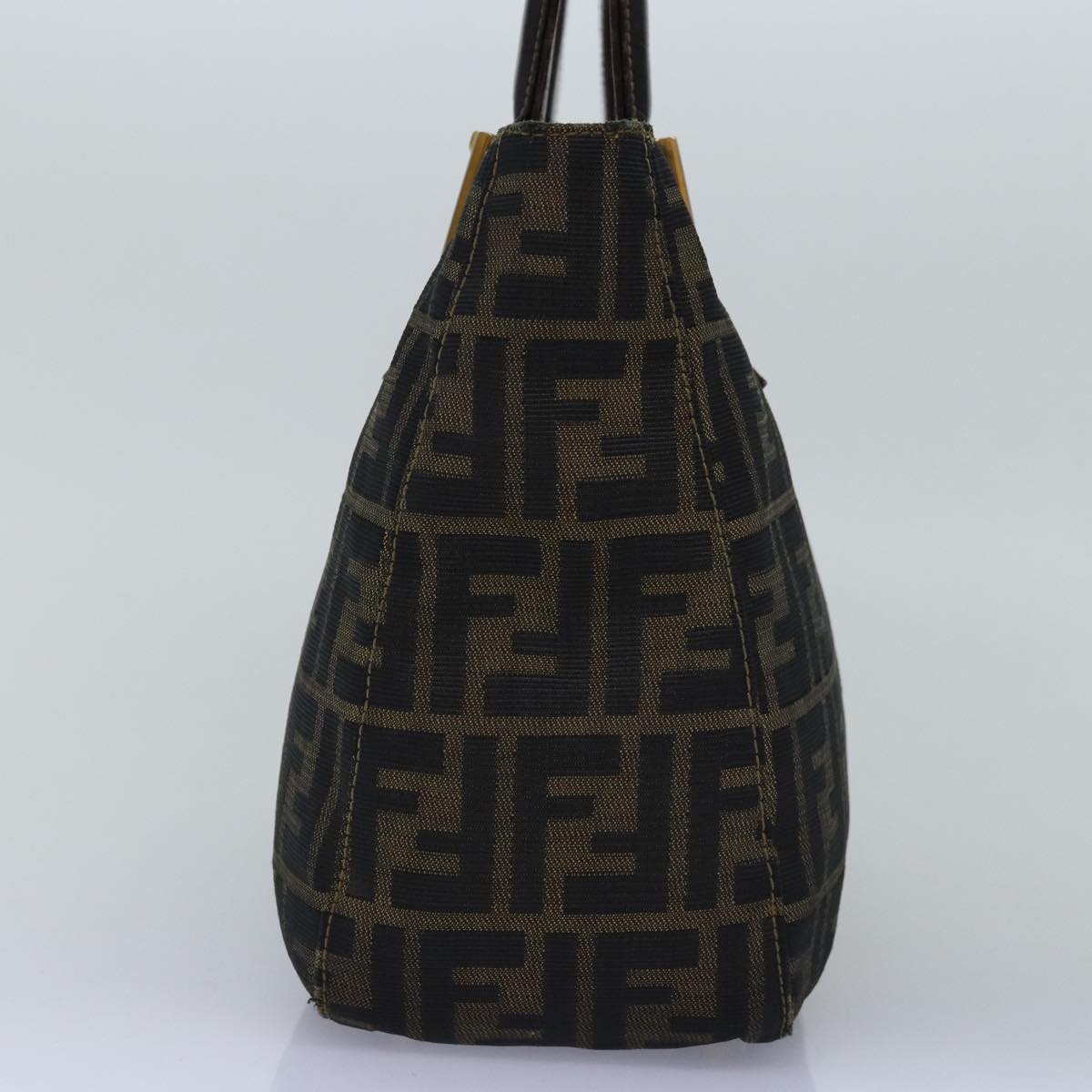 FENDI Zucca Canvas Hand Bag Brown Black Auth bs14249