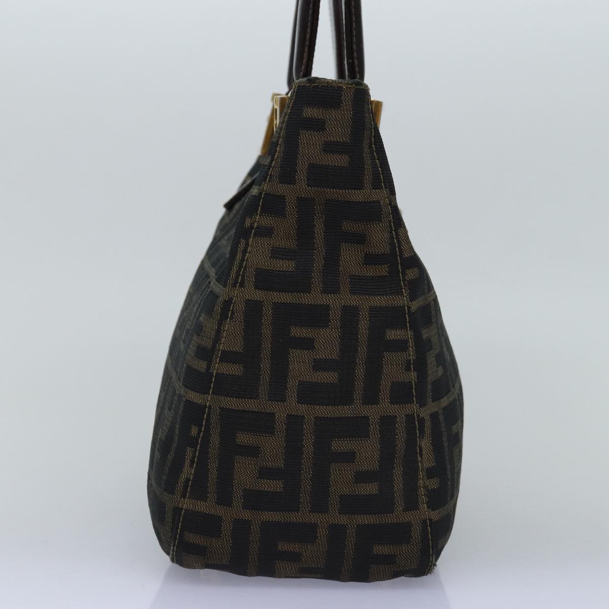 FENDI Zucca Canvas Hand Bag Brown Black Auth bs14249