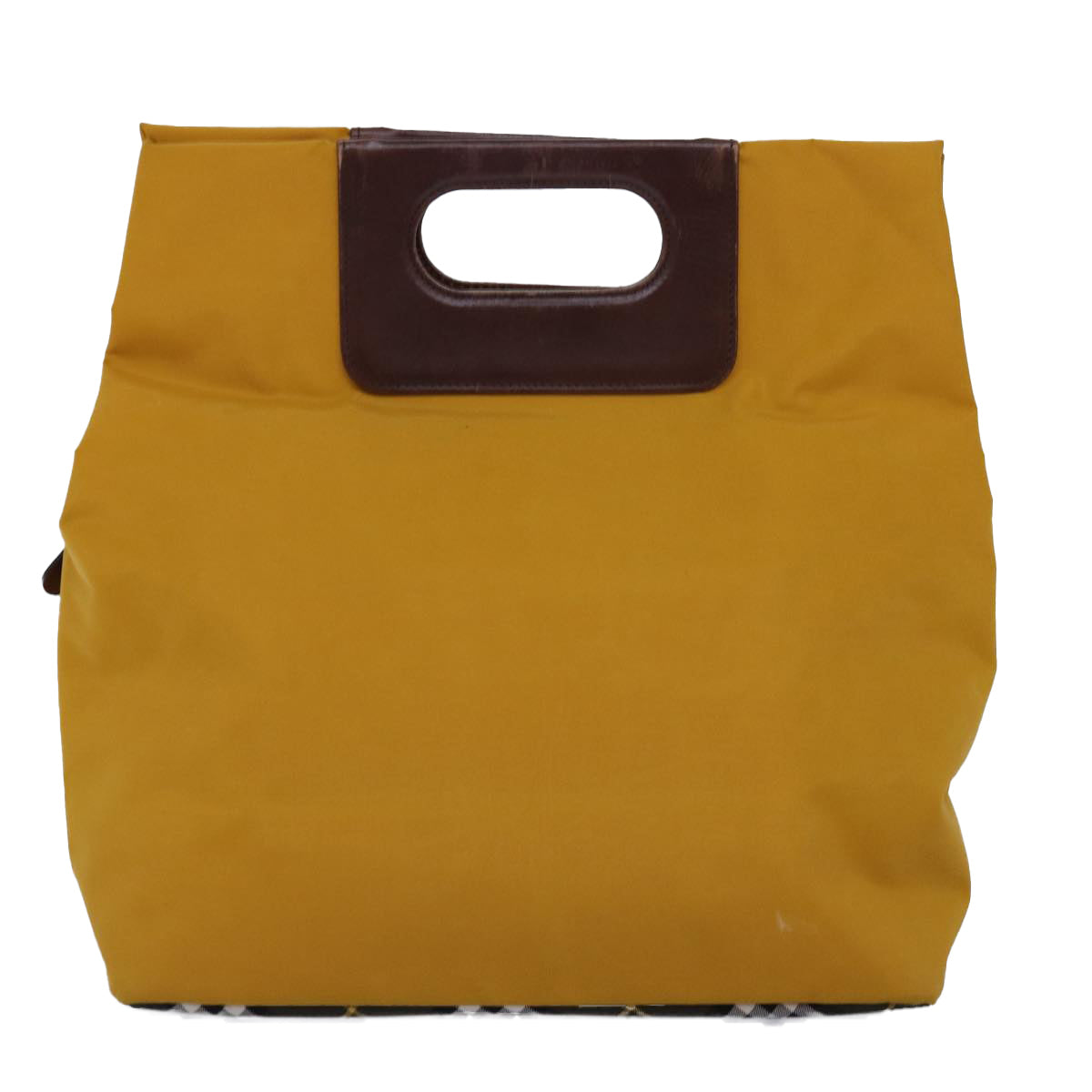 Burberrys Nova Check Blue Label Hand Bag Nylon Yellow Auth bs14254