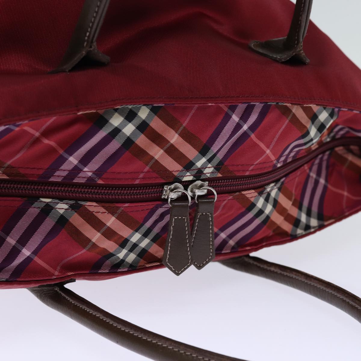 BURBERRY Nova Check Blue Label Tote Bag Nylon Red Auth bs14255