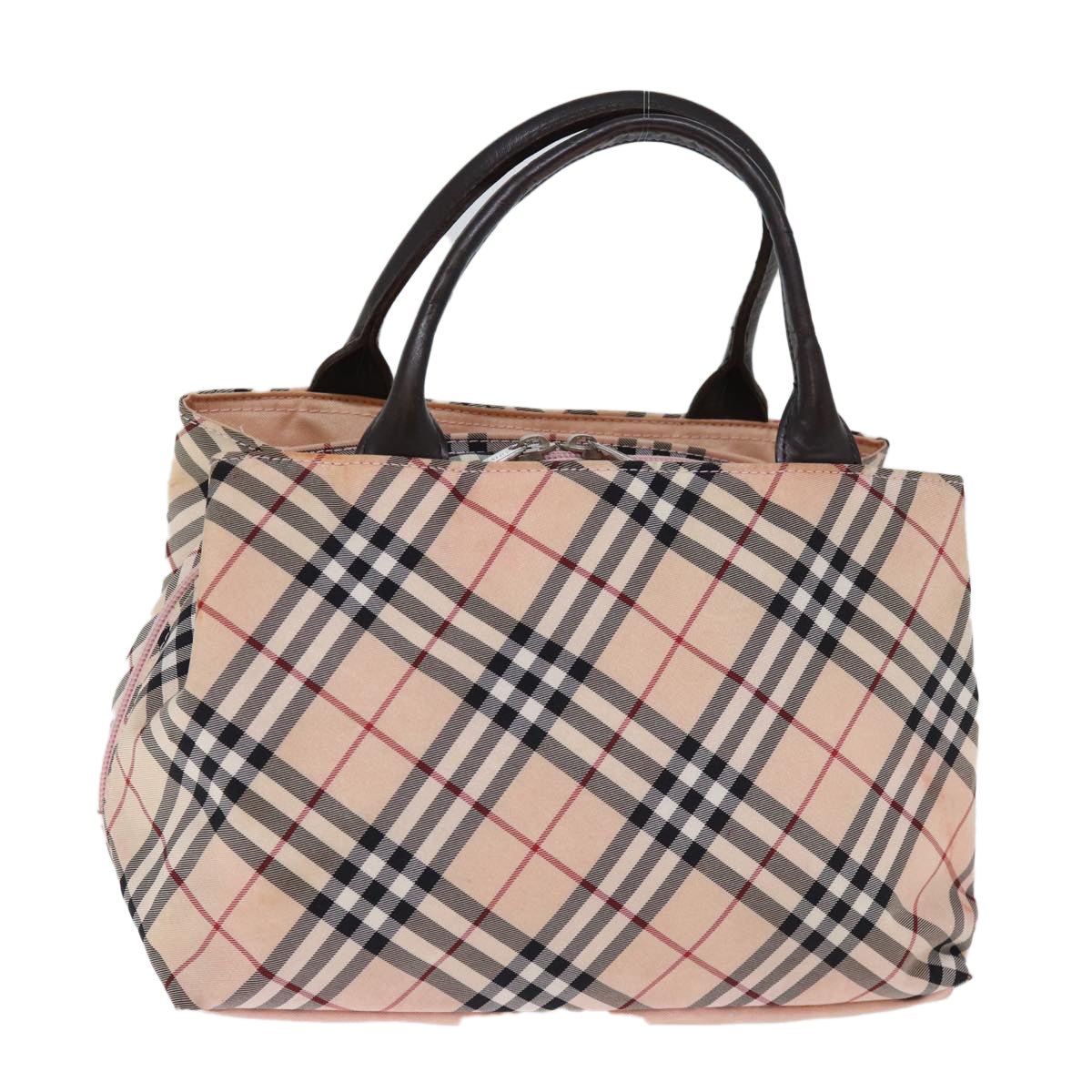 BURBERRY Nova Check Blue Label Hand Bag Nylon Pink Auth bs14256