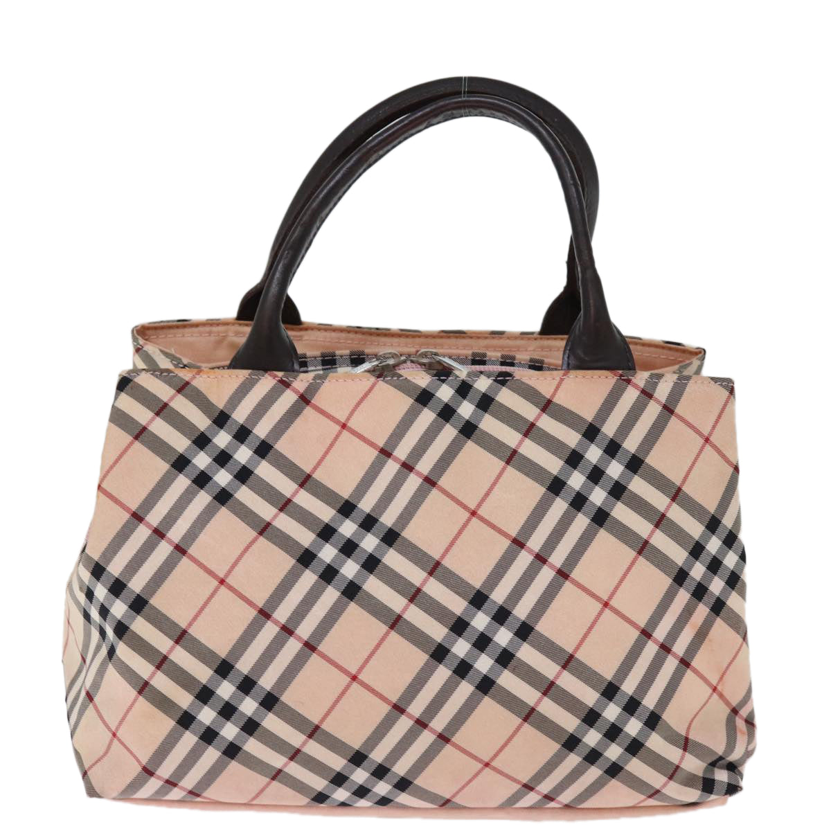 BURBERRY Nova Check Blue Label Hand Bag Nylon Pink Auth bs14256