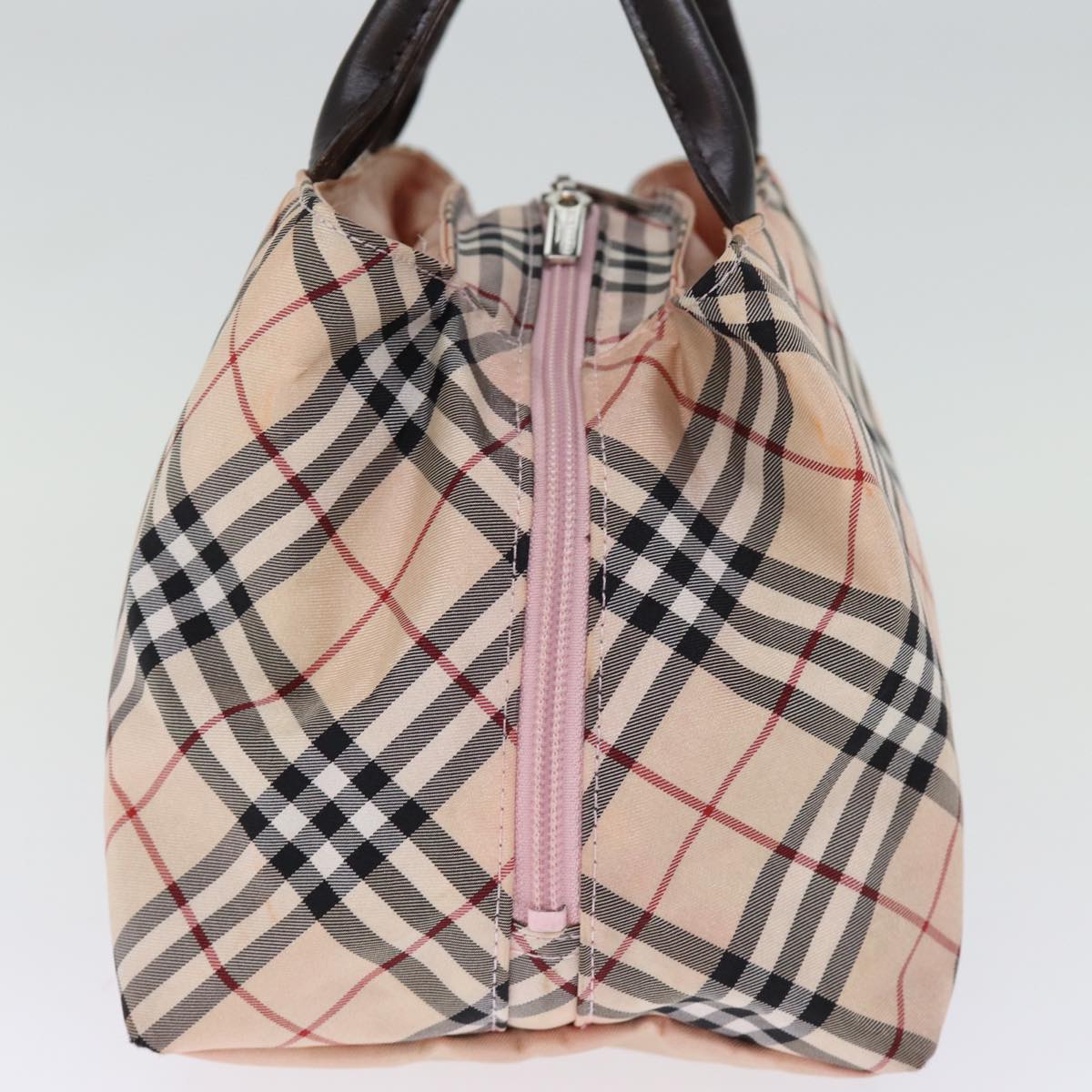 BURBERRY Nova Check Blue Label Hand Bag Nylon Pink Auth bs14256