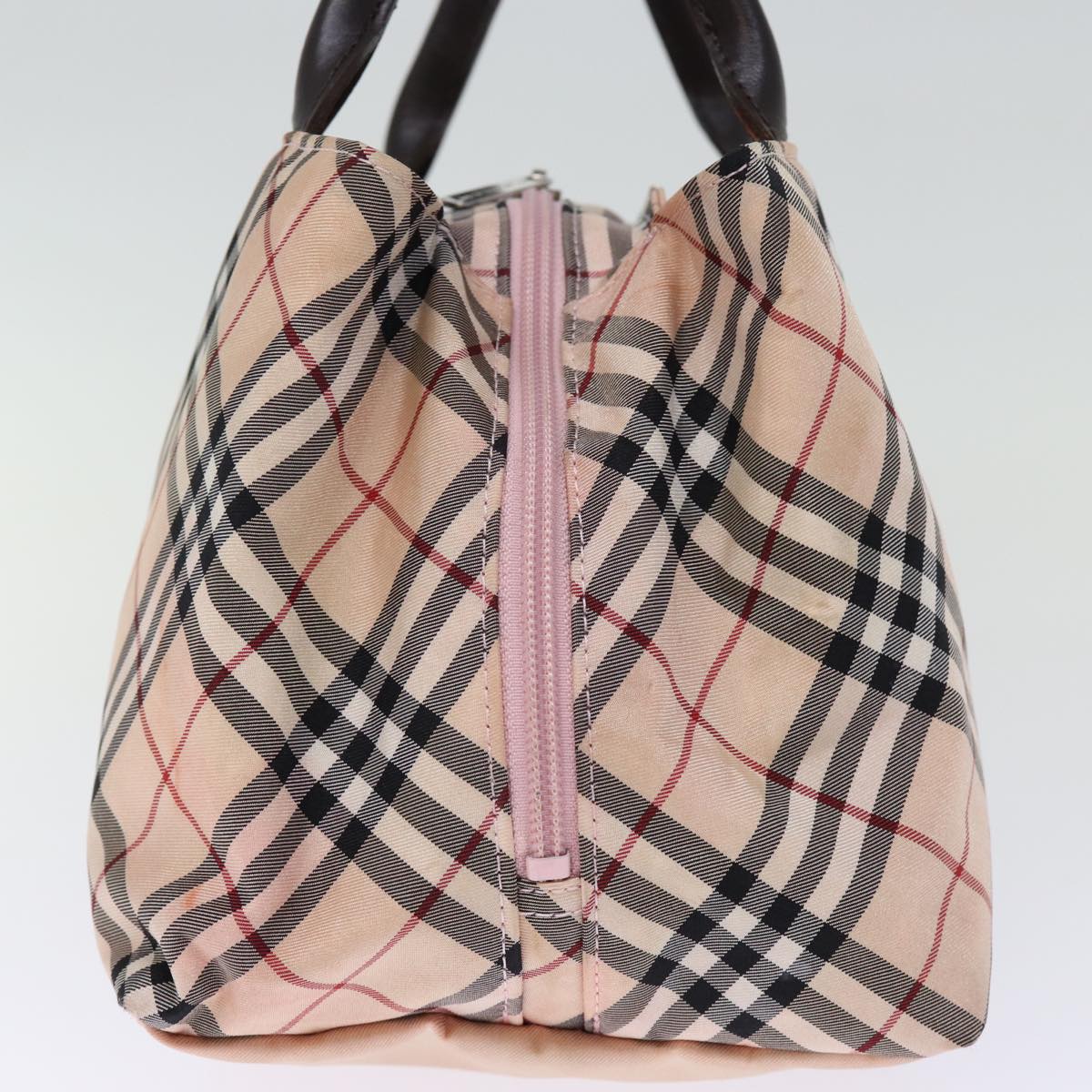 BURBERRY Nova Check Blue Label Hand Bag Nylon Pink Auth bs14256