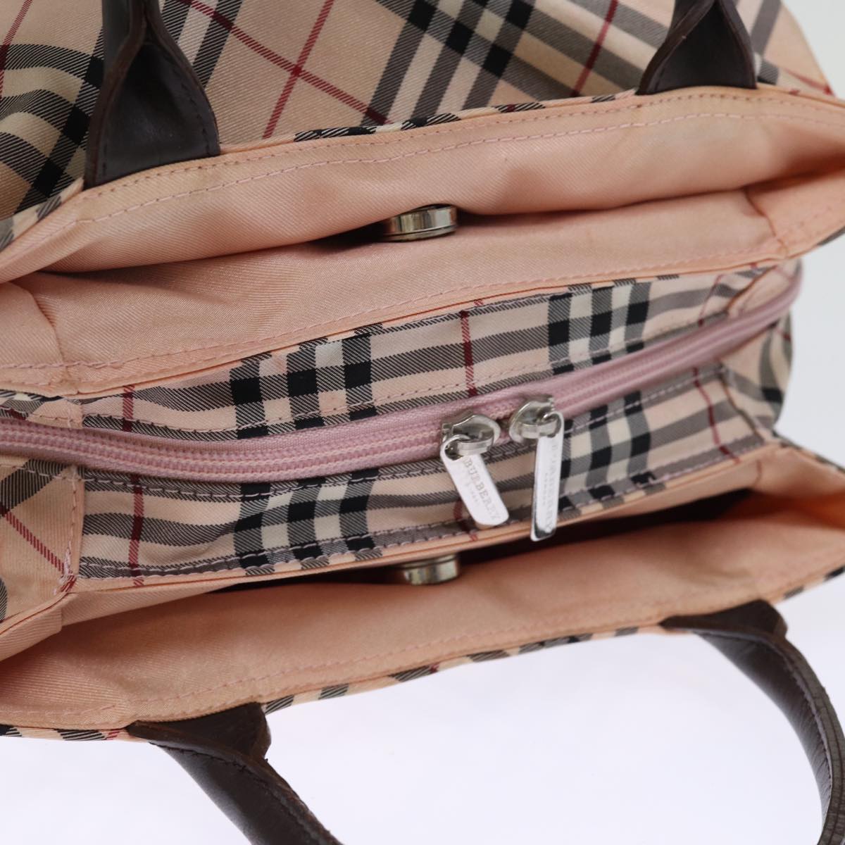 BURBERRY Nova Check Blue Label Hand Bag Nylon Pink Auth bs14256