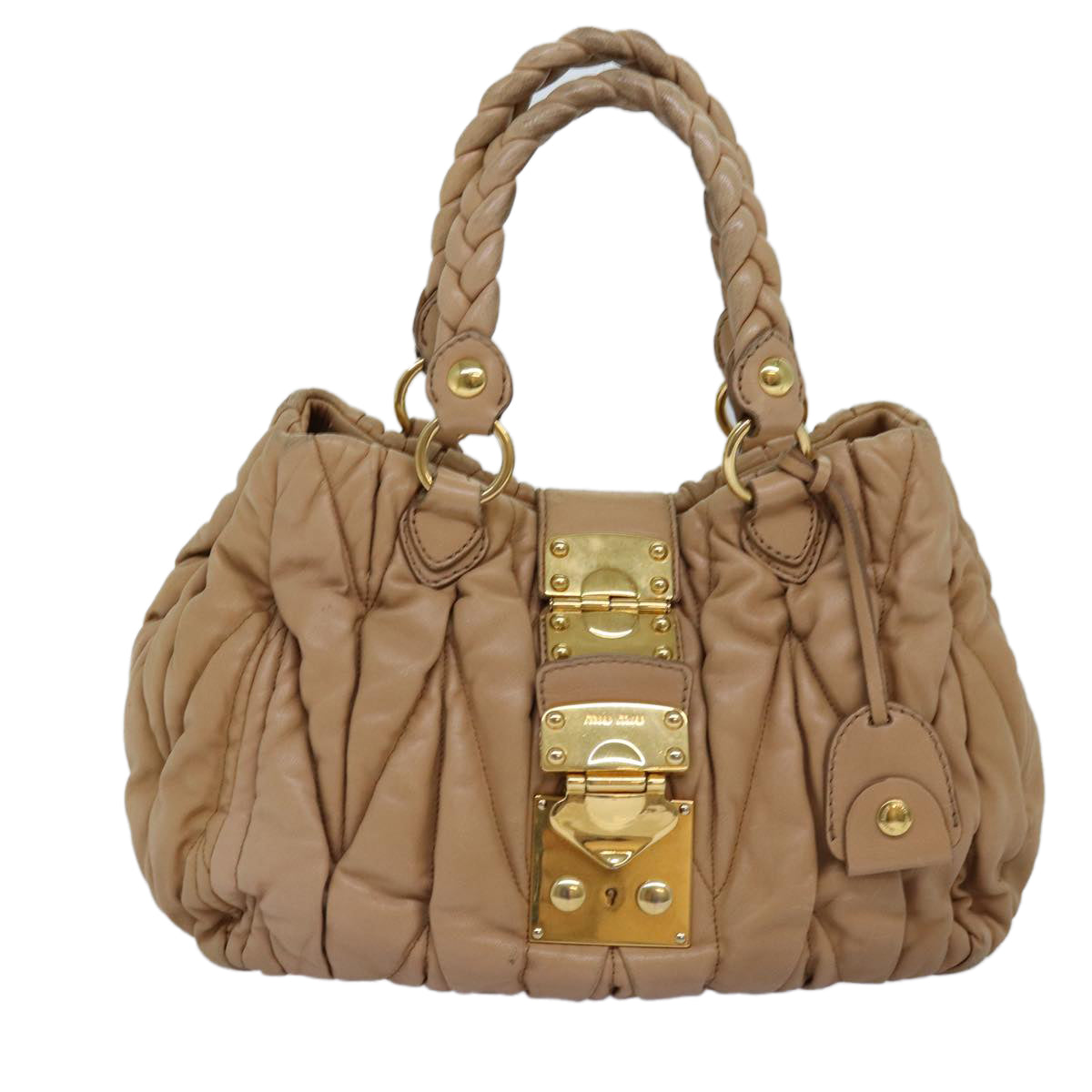 Miu Miu Materasse Hand Bag Leather 2way Beige Auth bs14259