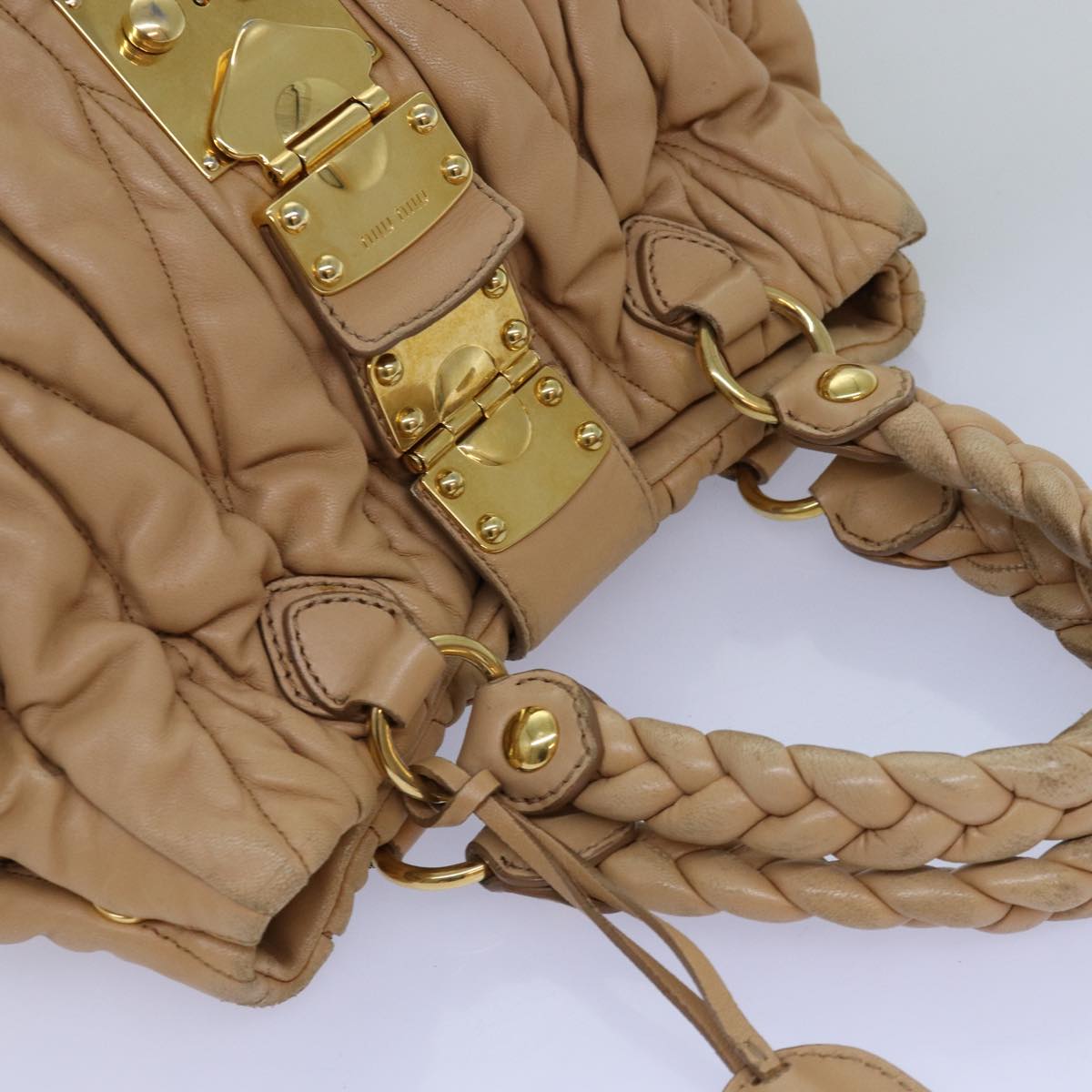 Miu Miu Materasse Hand Bag Leather 2way Beige Auth bs14259