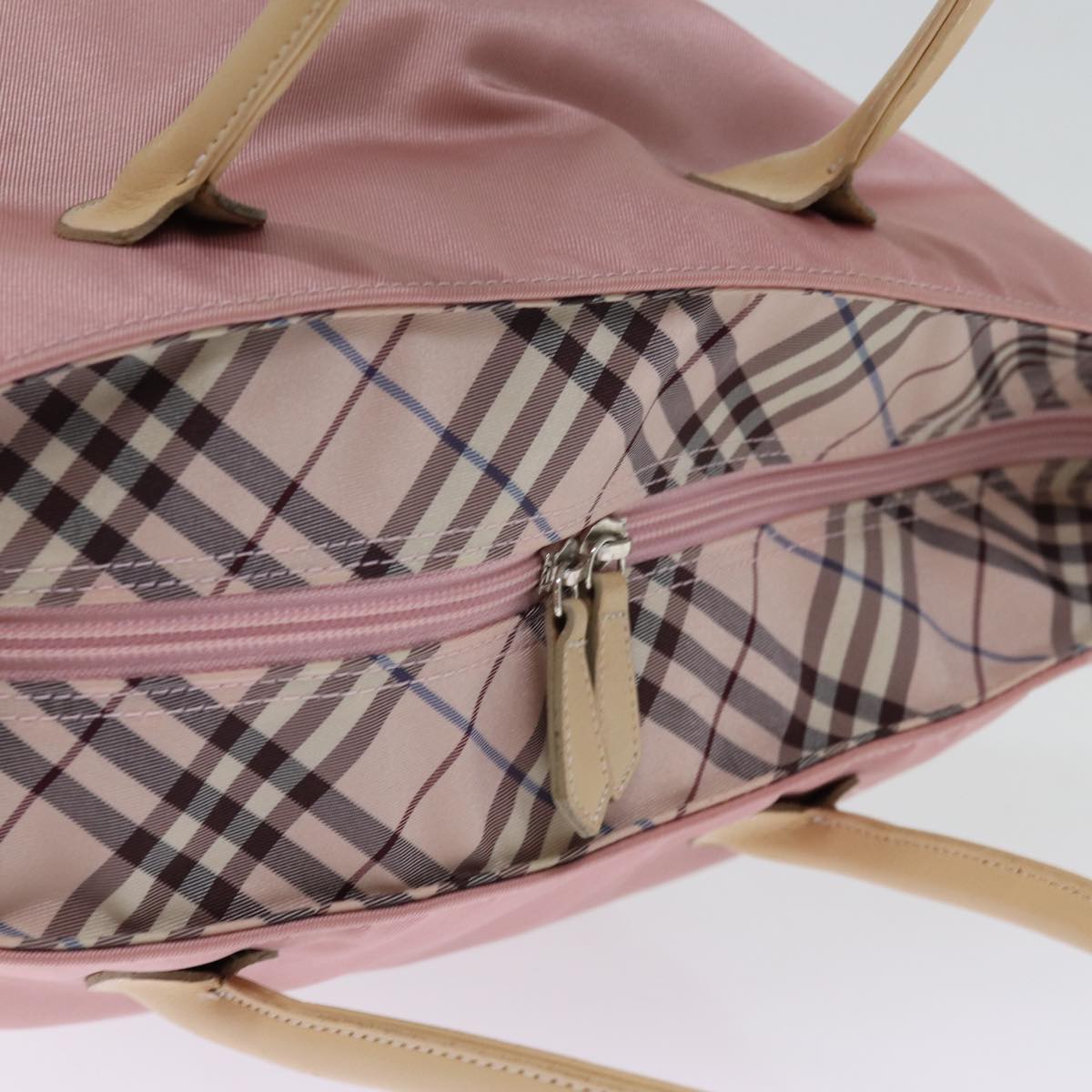 BURBERRY Nova Check Blue Label Hand Bag Nylon Pink Auth bs14275