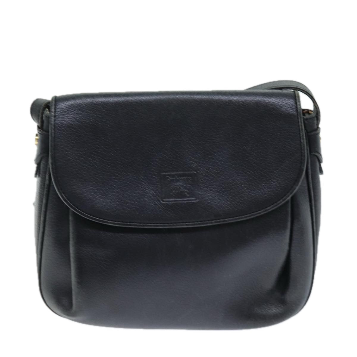 Burberrys Shoulder Bag Leather Black Auth bs14276