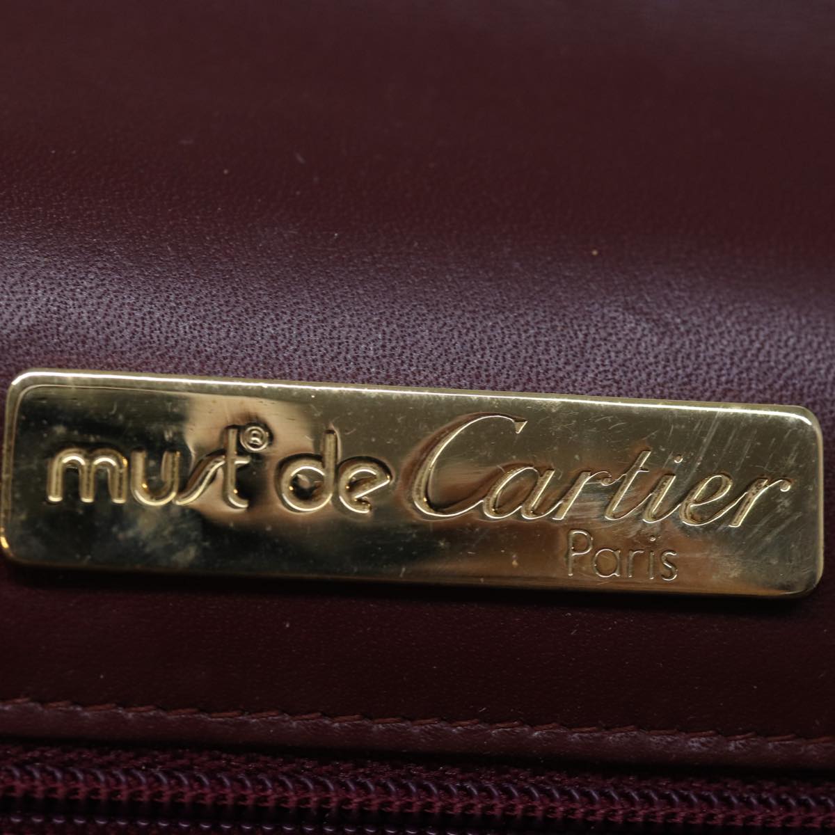 CARTIER Clutch Bag Leather Wine Red Auth bs14277