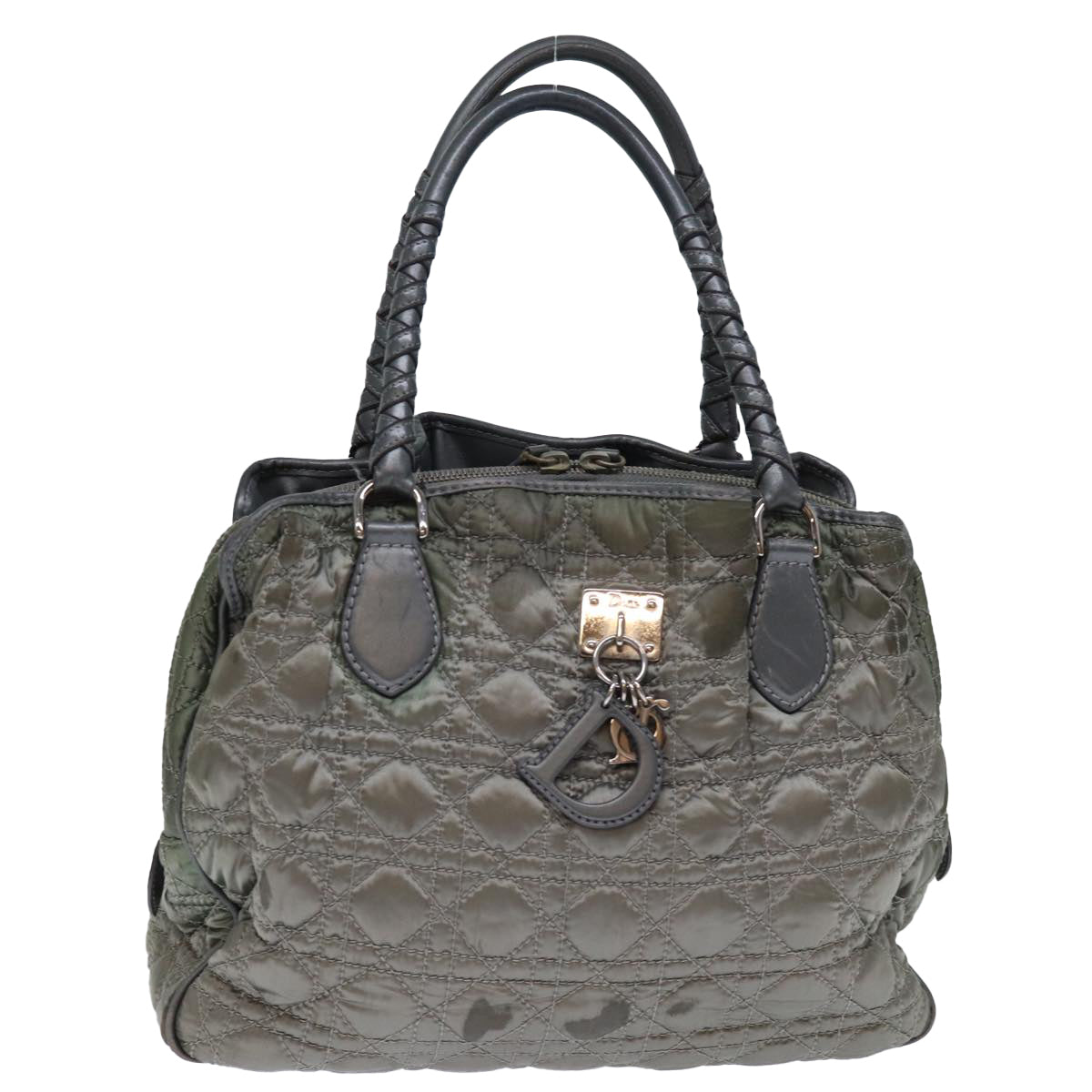 Christian Dior Lady Dior Canage Hand Bag Nylon Gray Auth bs14281