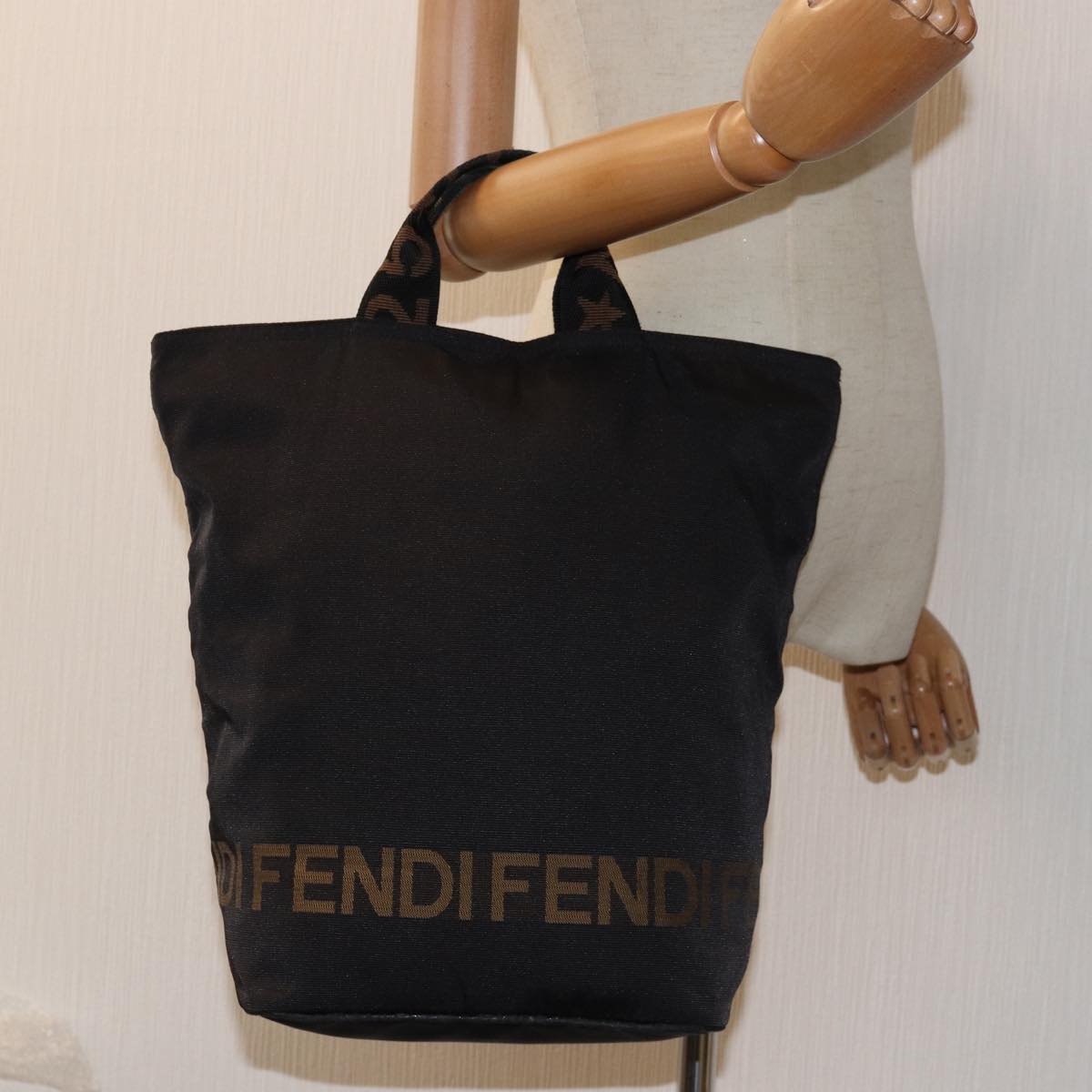 FENDI Hand Bag Nylon Black Auth bs14282