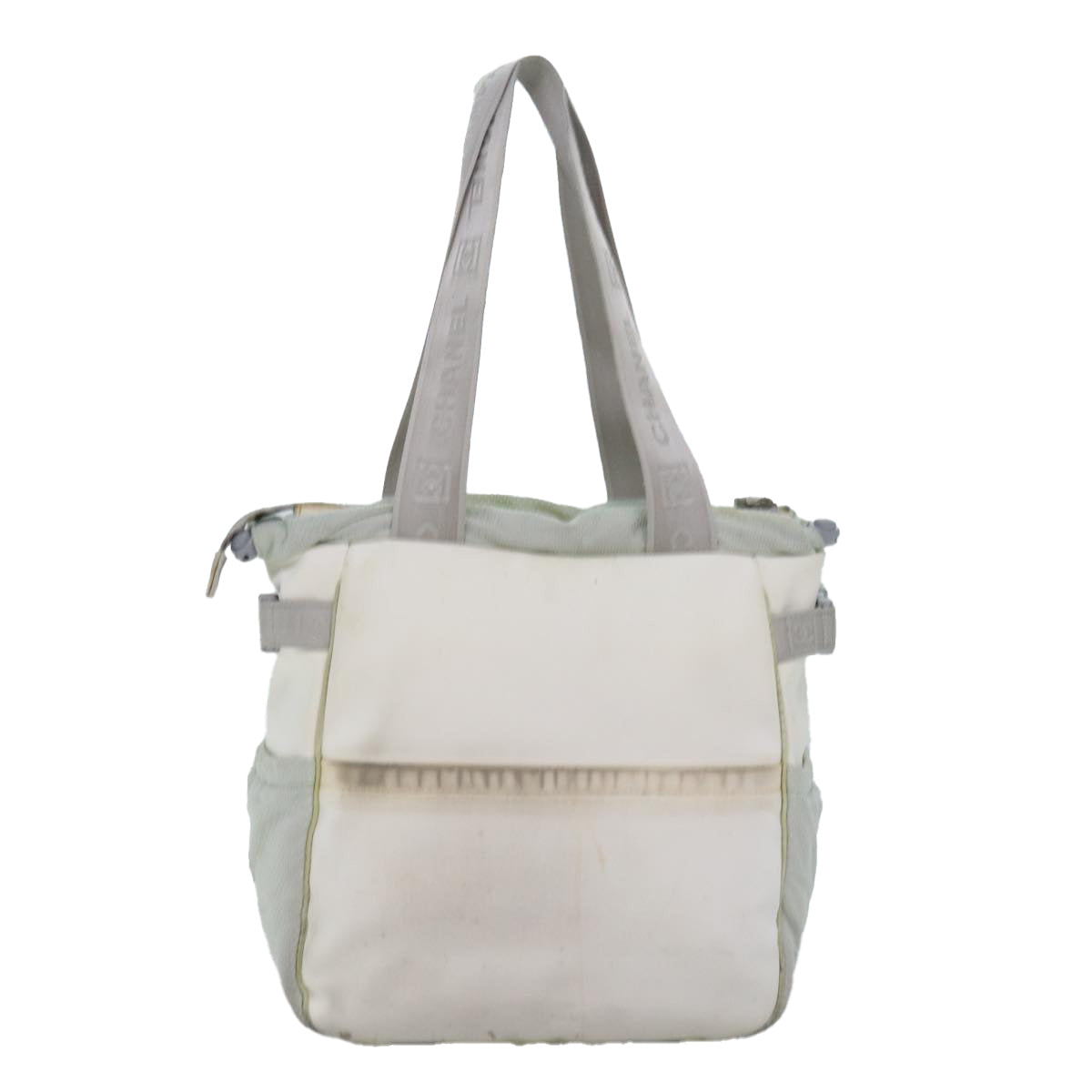 CHANEL Tote Bag Nylon White CC Auth bs14294 - 0
