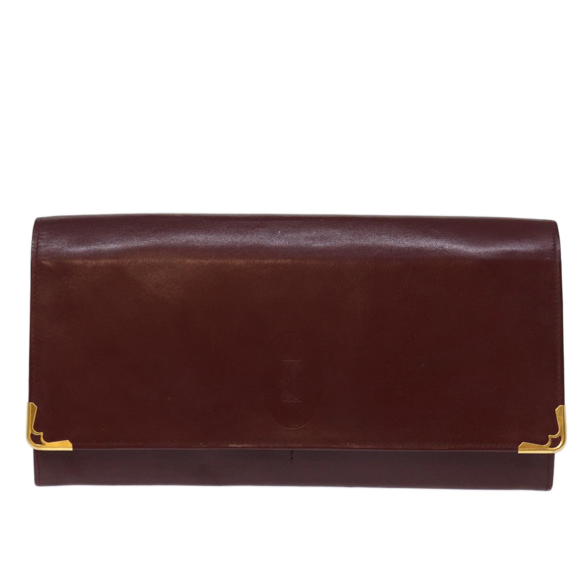 CARTIER Clutch Bag Leather Wine Red Auth bs14298