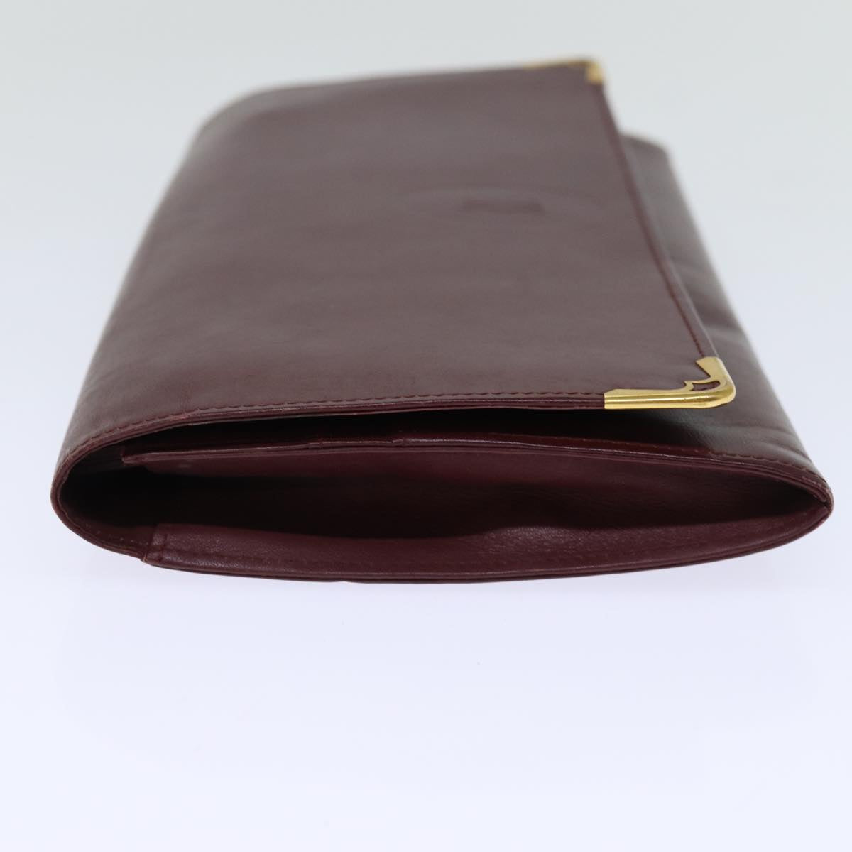 CARTIER Clutch Bag Leather Wine Red Auth bs14298