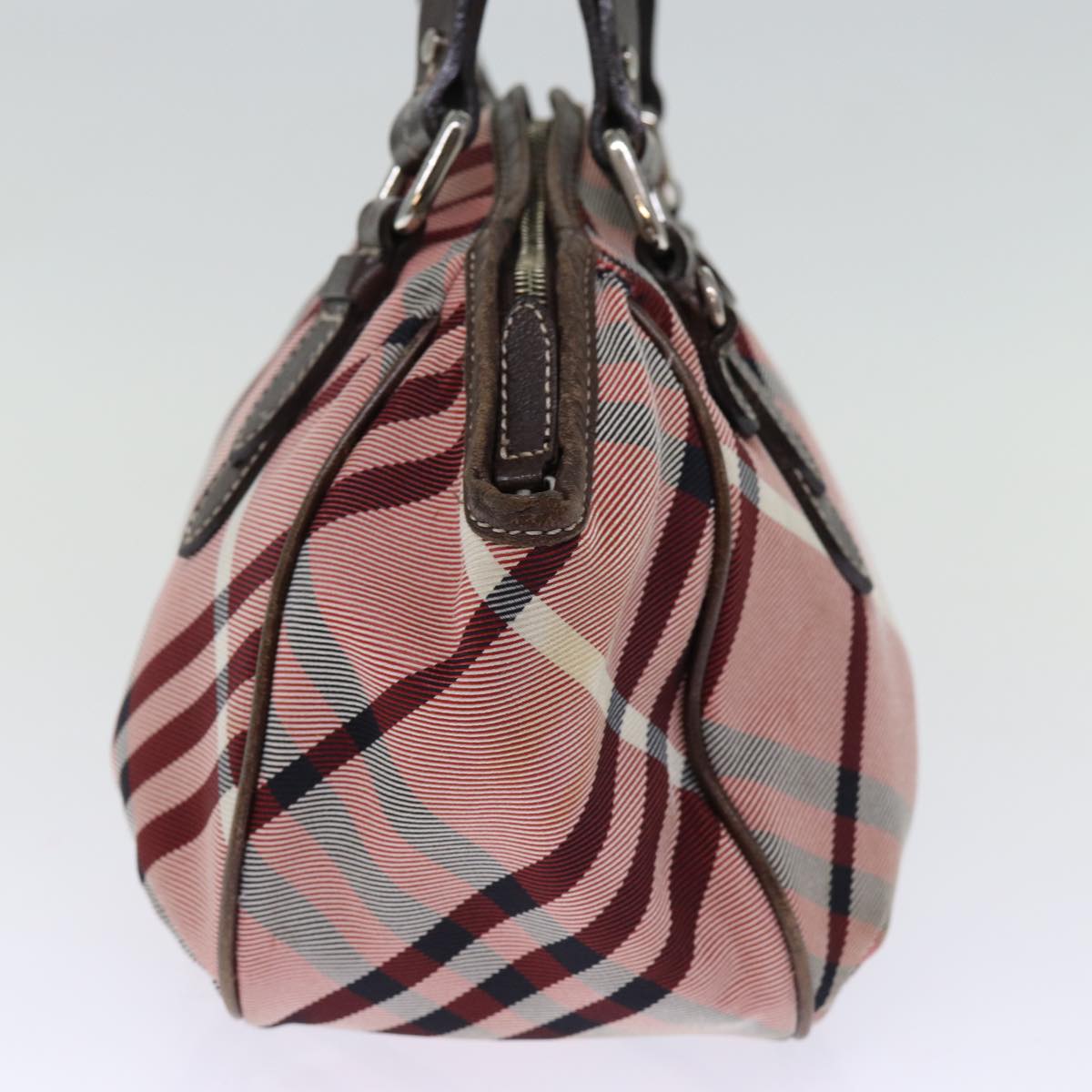 BURBERRY Nova Check Blue Label Hand Bag Canvas Pink Auth bs14318