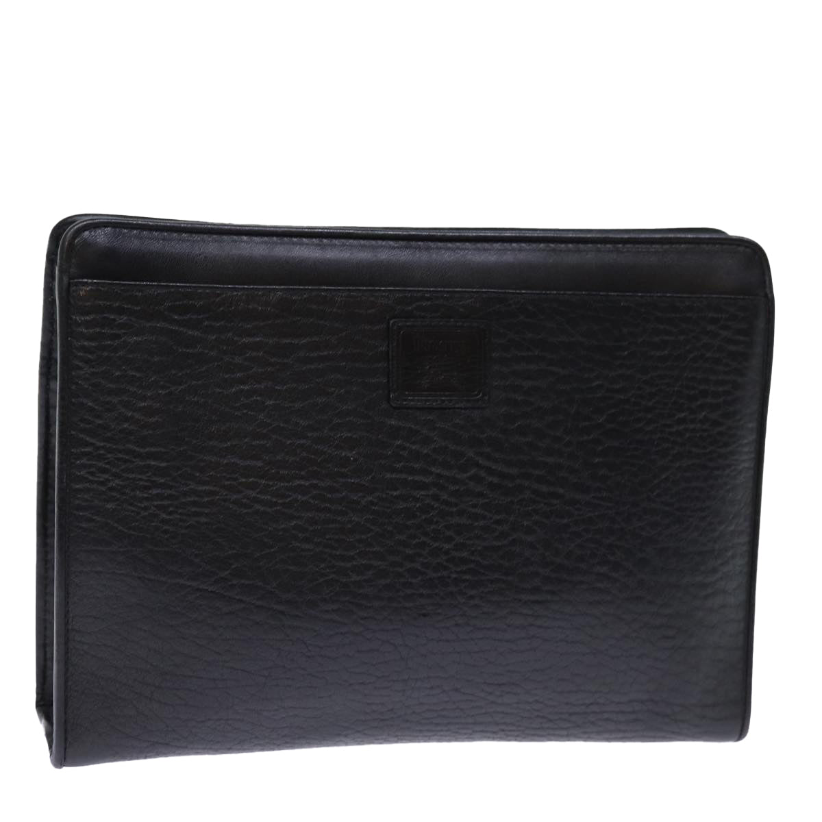 Burberrys Clutch Bag Leather Black Auth bs14320