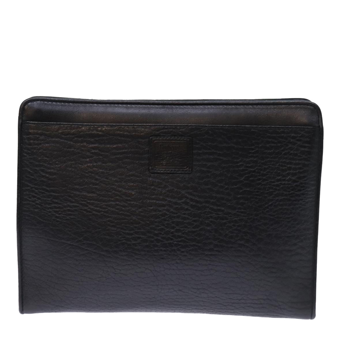 Burberrys Clutch Bag Leather Black Auth bs14320