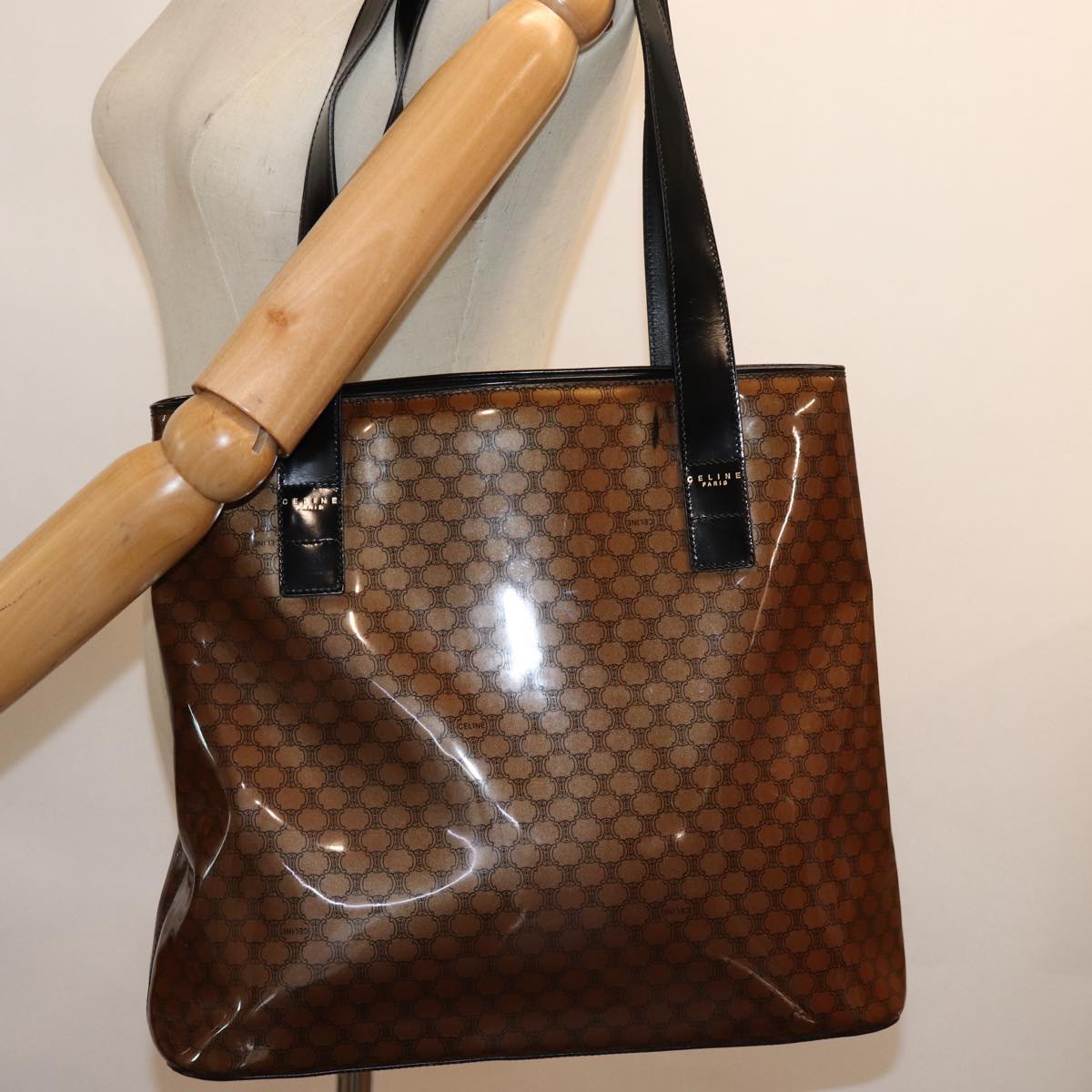 CELINE Macadam Canvas Tote Bag Brown Auth bs14321