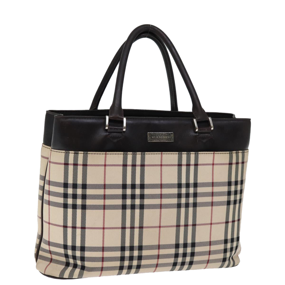 BURBERRY Nova Check Hand Bag Canvas Beige Auth bs14326